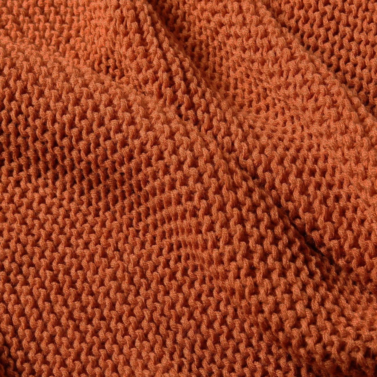 TREELY Knitted Throw Blanket Rust Orange Knit Throw Blanket for Couch Sofa Beach Chair, 50" x 60"