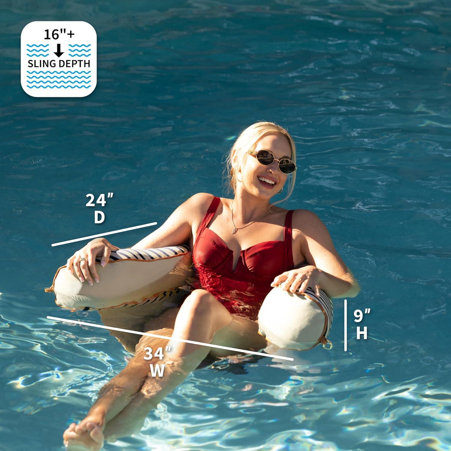 Big Joe Lux Bali Sling Pool Float, Cape Stripe, UV Protected, No Inflation Needed