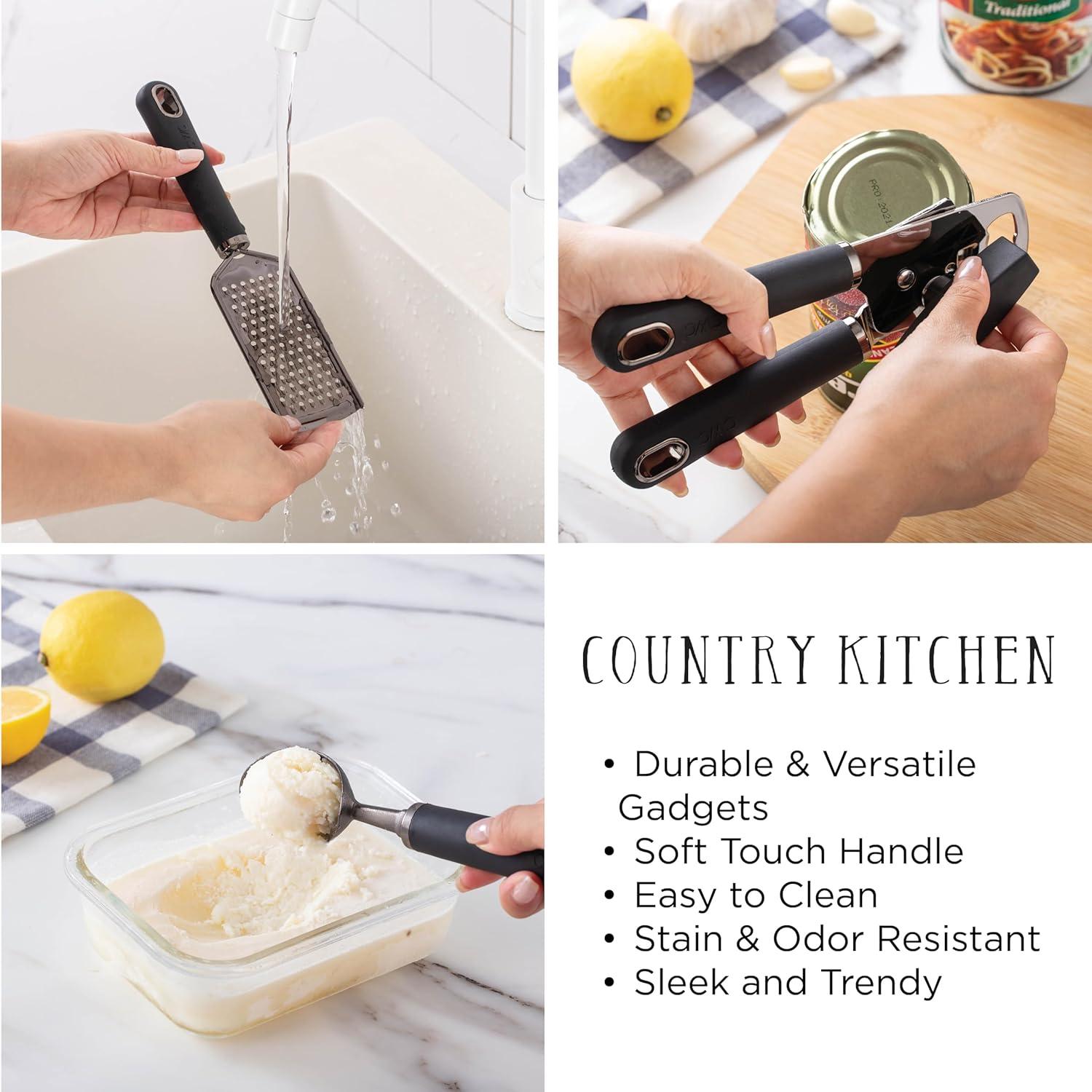 Country Kitchen Juego de Utensilios de Cocina de Acero Inoxidable de 6 Piezas, Negro