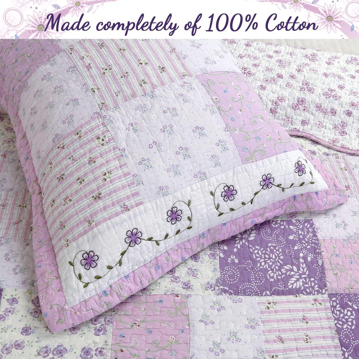 Cozy Line Amor por la Colcha de Algodón de Patchwork Lila, Doble, Reversible, 68 X 86 Pulgadas (2 Unidades)