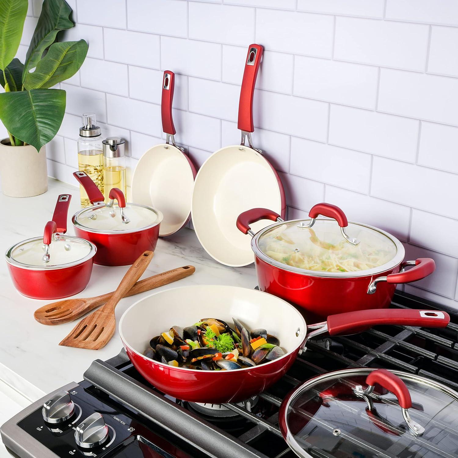 Kenmore 12-Piece Metallic Red Aluminum Nonstick Cookware Set