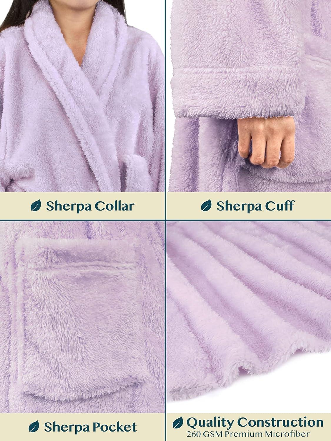 PAVILIA Premium Womens Plush Soft Robe Fluffy Warm, Fleece Faux Shearling Shaggy Bathrobe