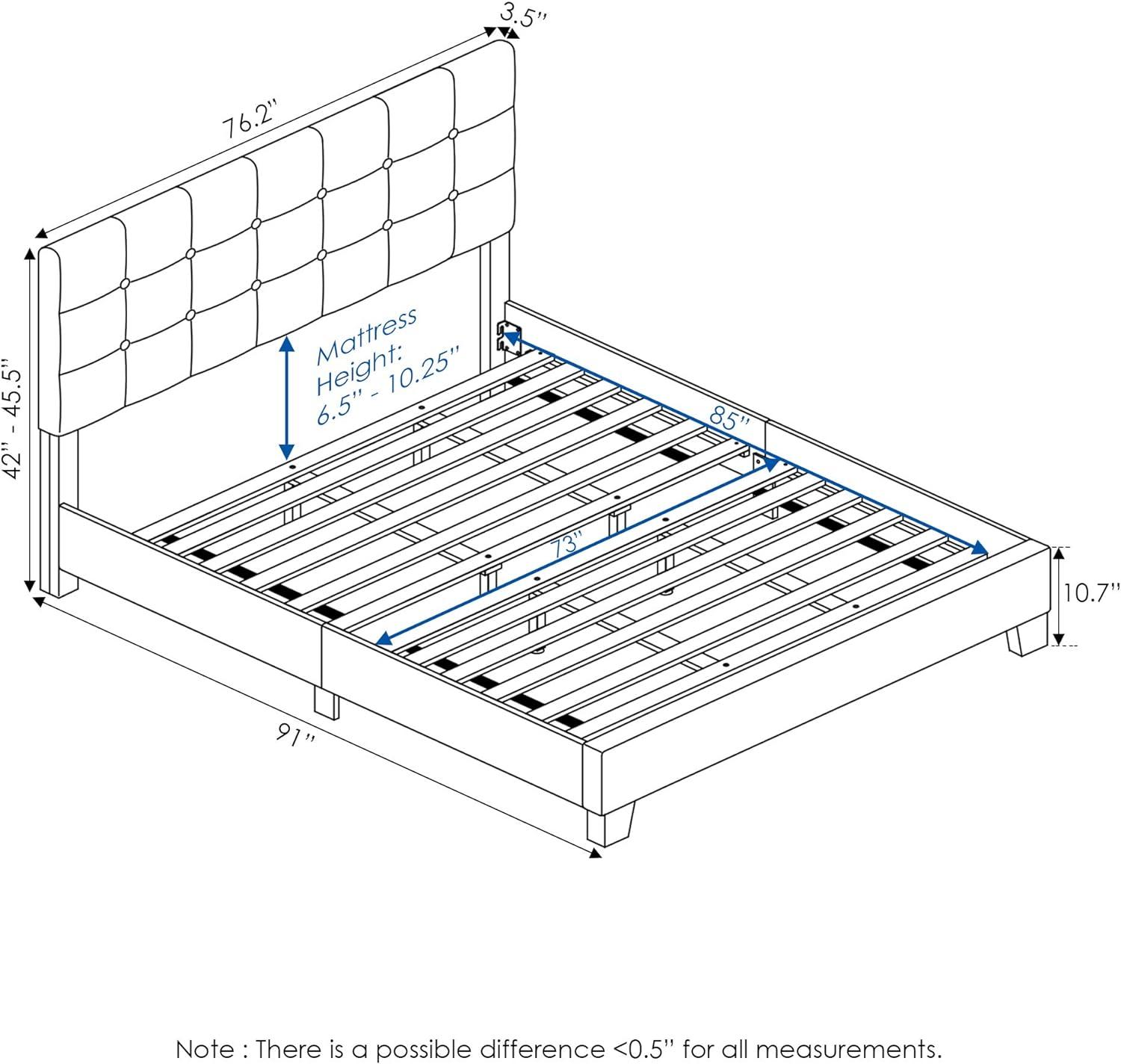 Furinno Laval Button Tufted Bed, 12 Pieces Slat Style, Glacier, California King