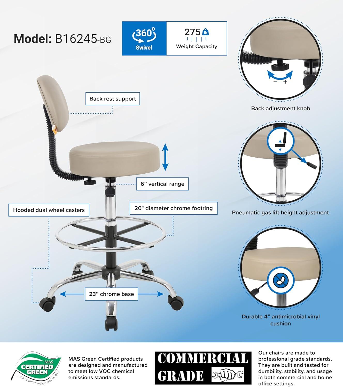 Boss Office Products Vinyl Drafting Chair