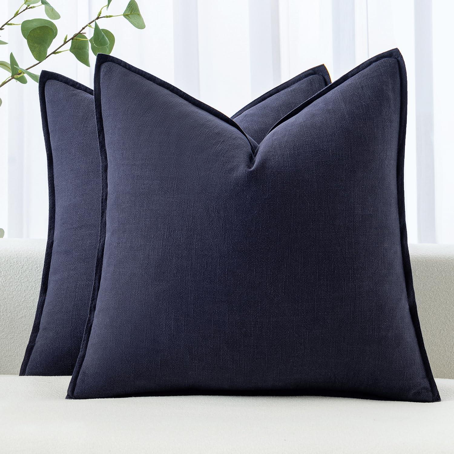 MIULEE Pack of 2 Decorative Linen Pillow Covers 20x20 Inch Navy Blue Farmhouse Soild Neutral Throw Pillow Covers Soft Accent Decorative Pillowcases Home Decors for Couch Sofa Bed Living Room