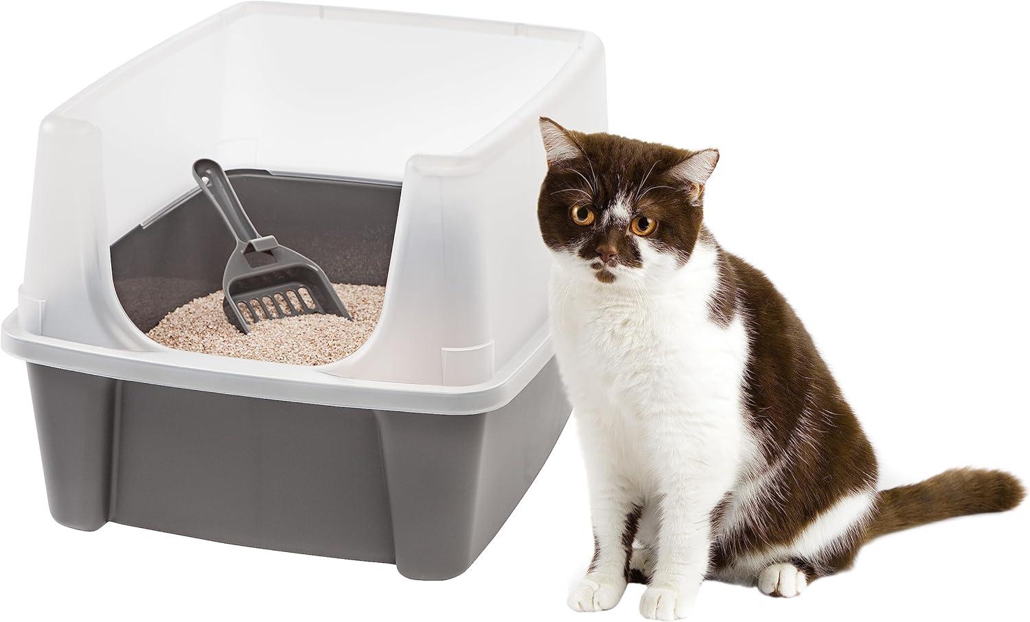 IRIS USA, Open-Top Cat Litter Box with Shield with Scoop