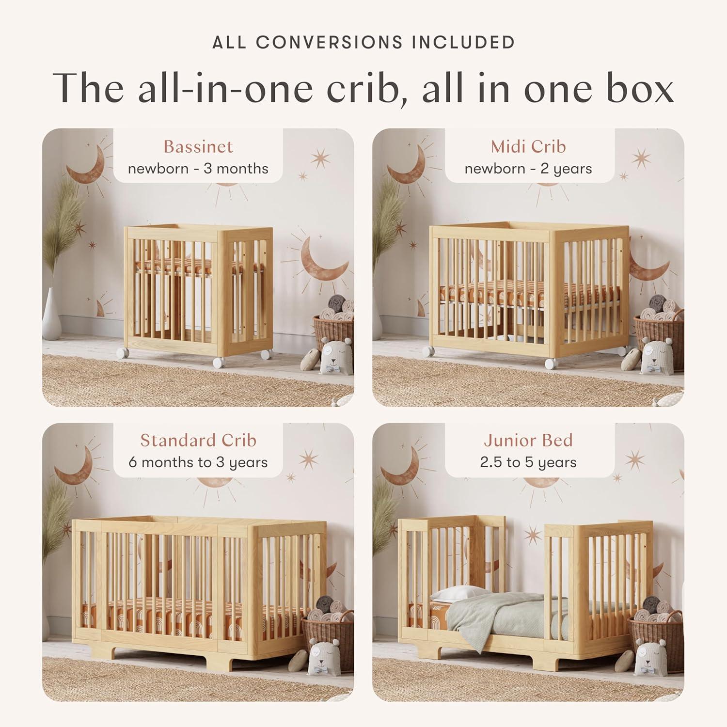 Babyletto Yuzu Natural Wood 8-in-1 Convertible Baby Crib with All Stages Conversion Kit