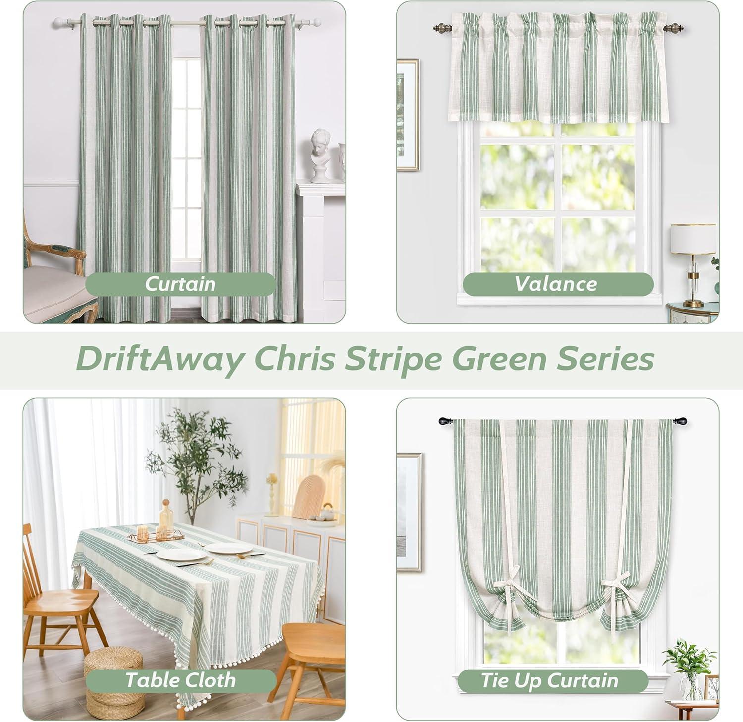 DriftAway  Chris Vertical Striped Pattern Linen Textured Blackout Window Curtain Valance Green 52" width x 18 " length