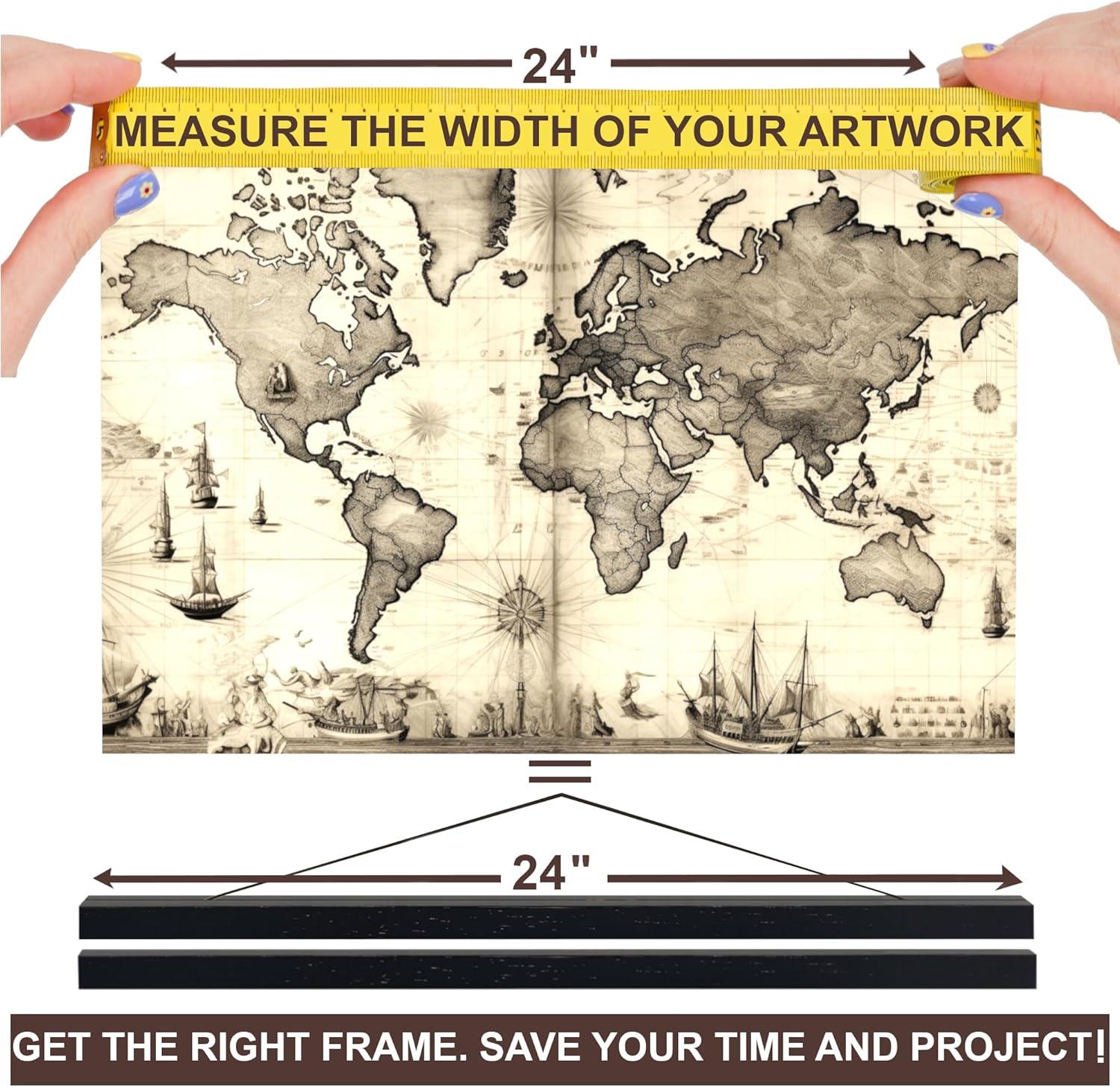 Dacri Home 24 Inch Wide Magnetic Poster Hanger Frame,24x18 24x32 24x36 Wooden Poster Hanger, Strong Magnets for Hanging Posters Maps Pictures Canvas Print Scroll Wall Art (24”, Black)