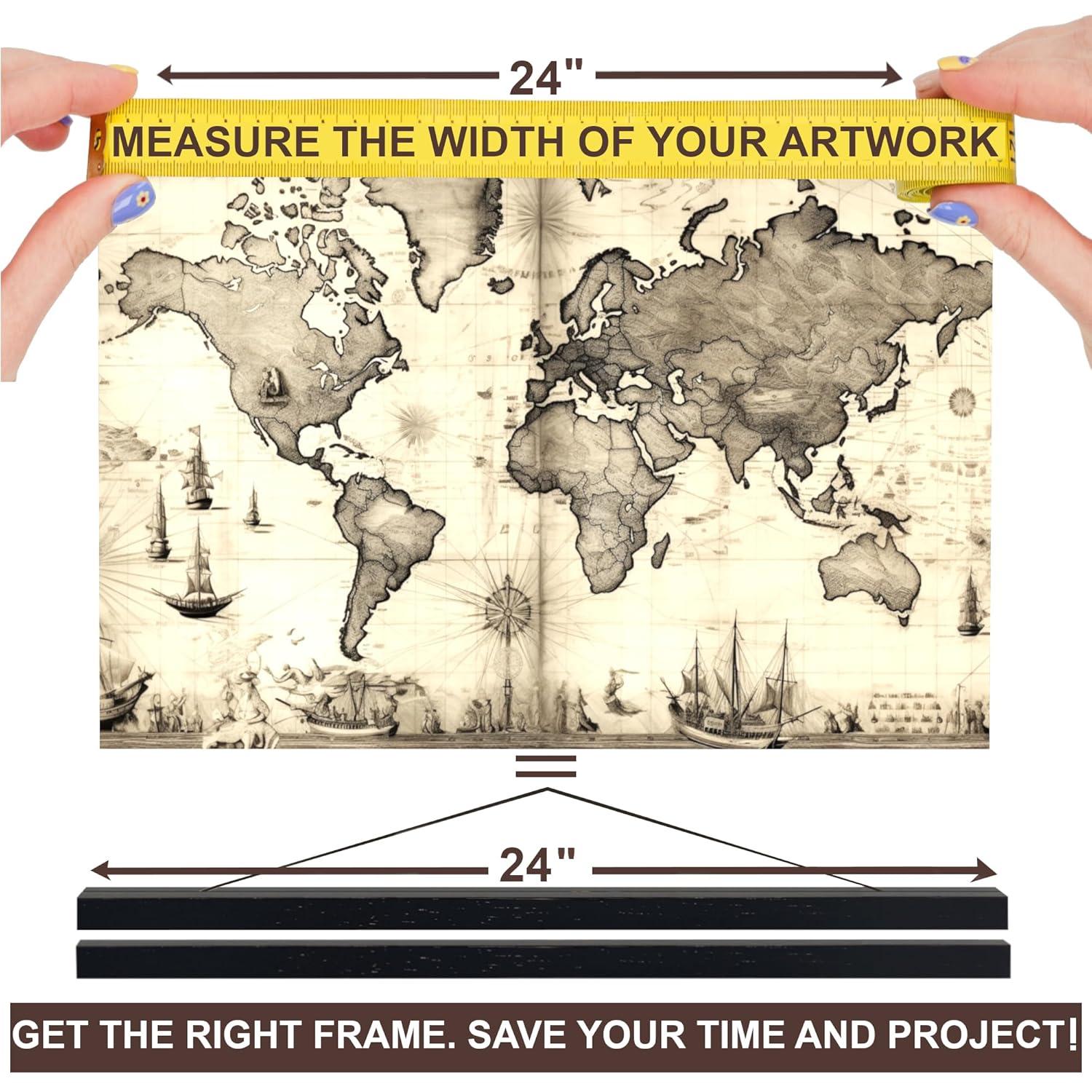 Dacri Home 24 Inch Wide Magnetic Poster Hanger Frame,24x18 24x32 24x36 Wooden Poster Hanger, Strong Magnets for Hanging Posters Maps Pictures Canvas Print Scroll Wall Art (24”, Black)