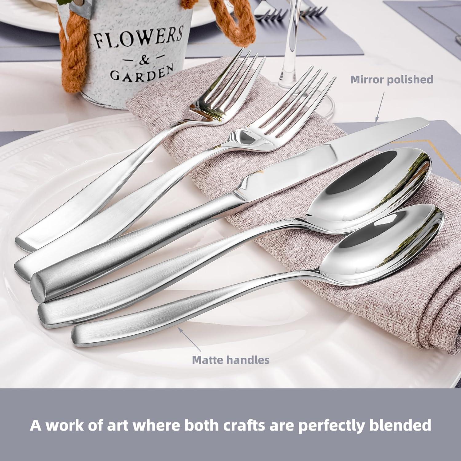 Hokku Designs Flatware Service for 12, 65 Piece Set, 18/10 Stainless Steel Silverware Set
