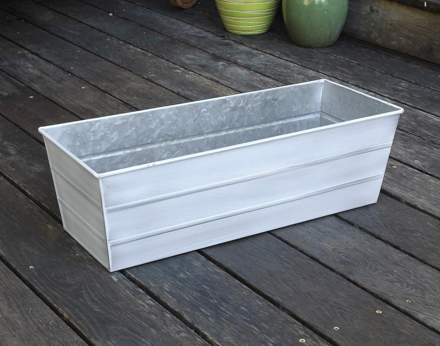 9.5" x 24" x 7.5" Galvanized Steel Flower Box Planter Cape Cod White - ACHLA Designs