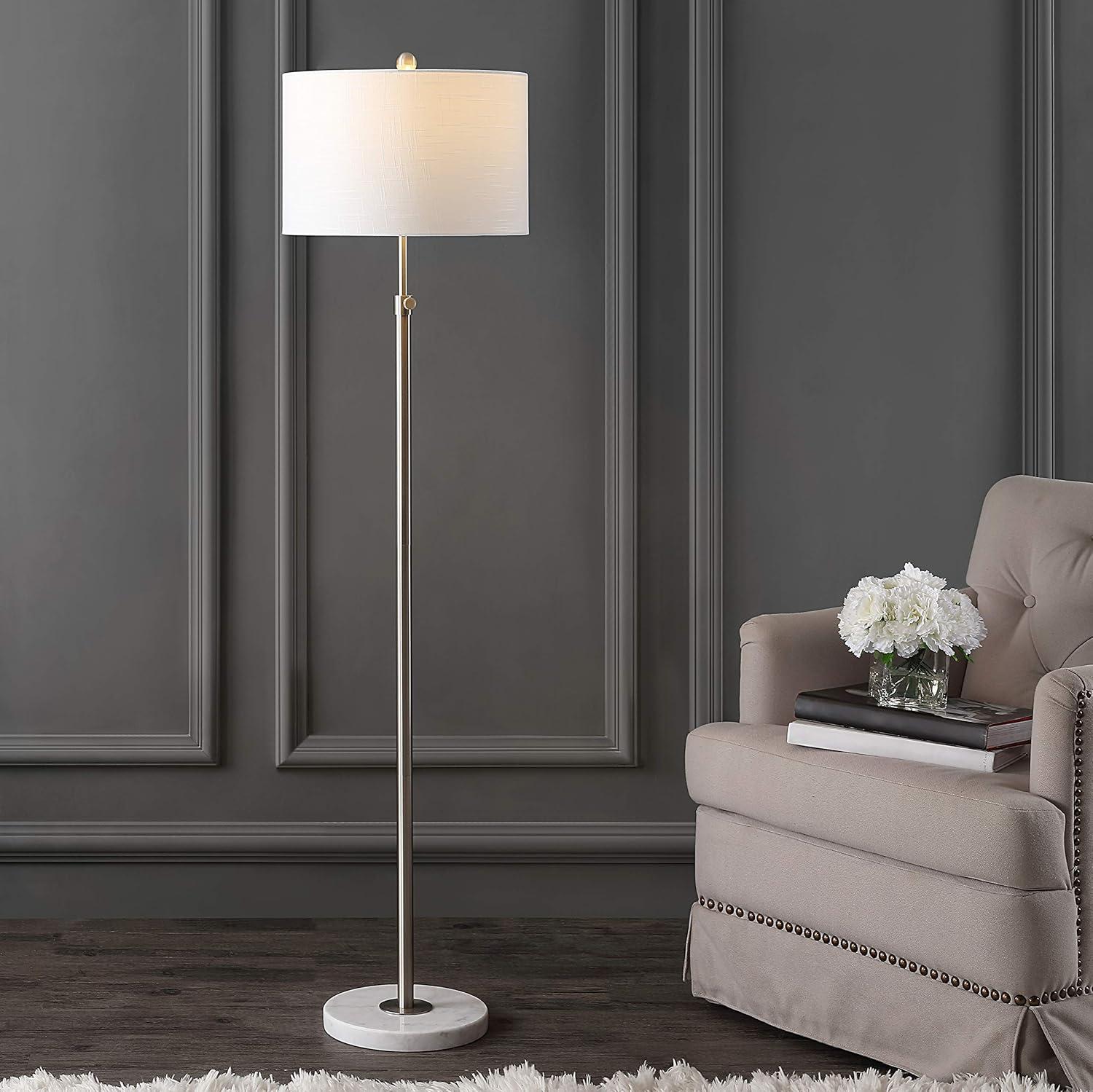 June 65" Adjustable Metal/Marble LED Floor Lamp, Chrome