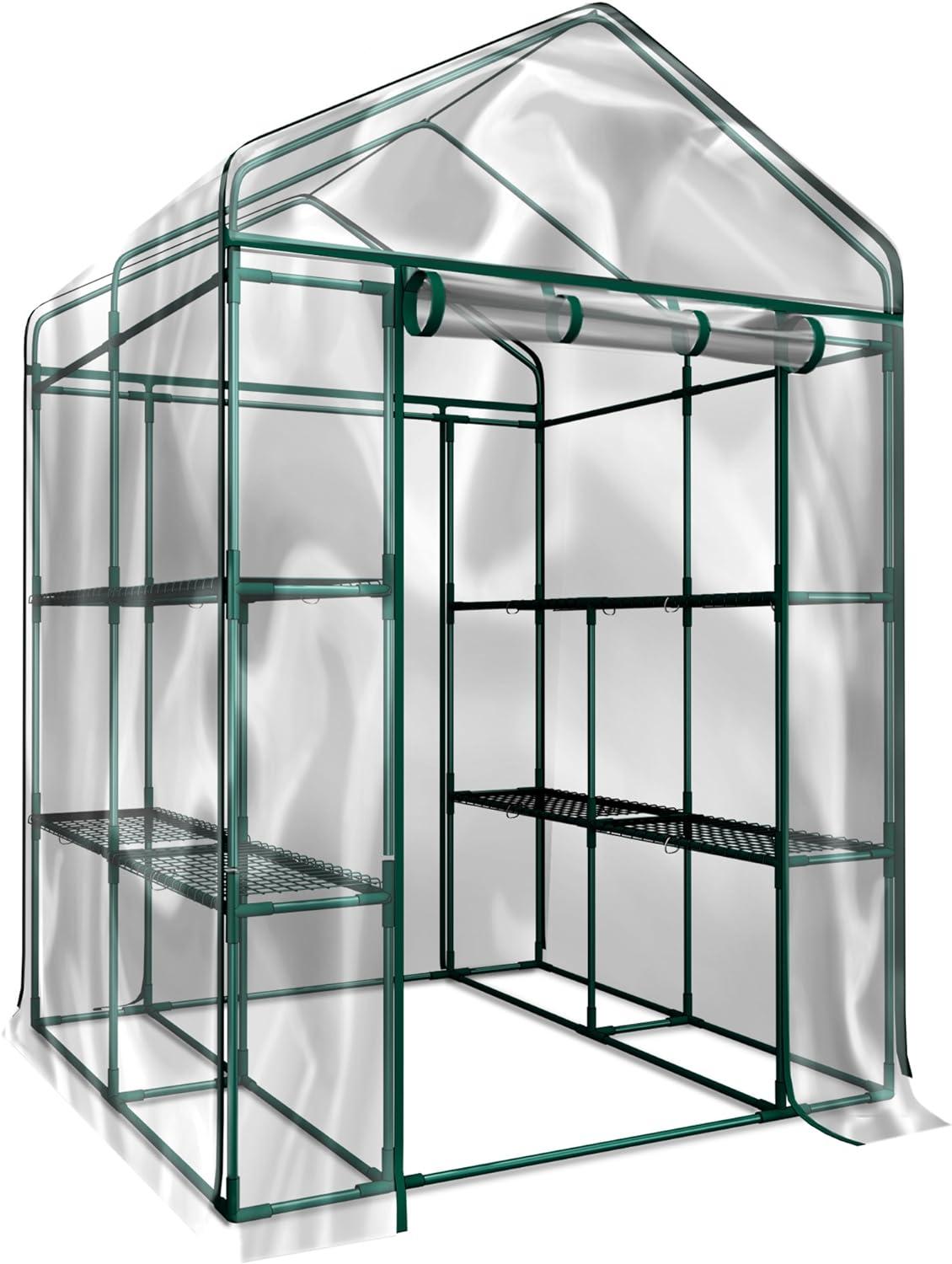 56.3" Clear PVC and Steel Walk-In Greenhouse with 8 Shelves