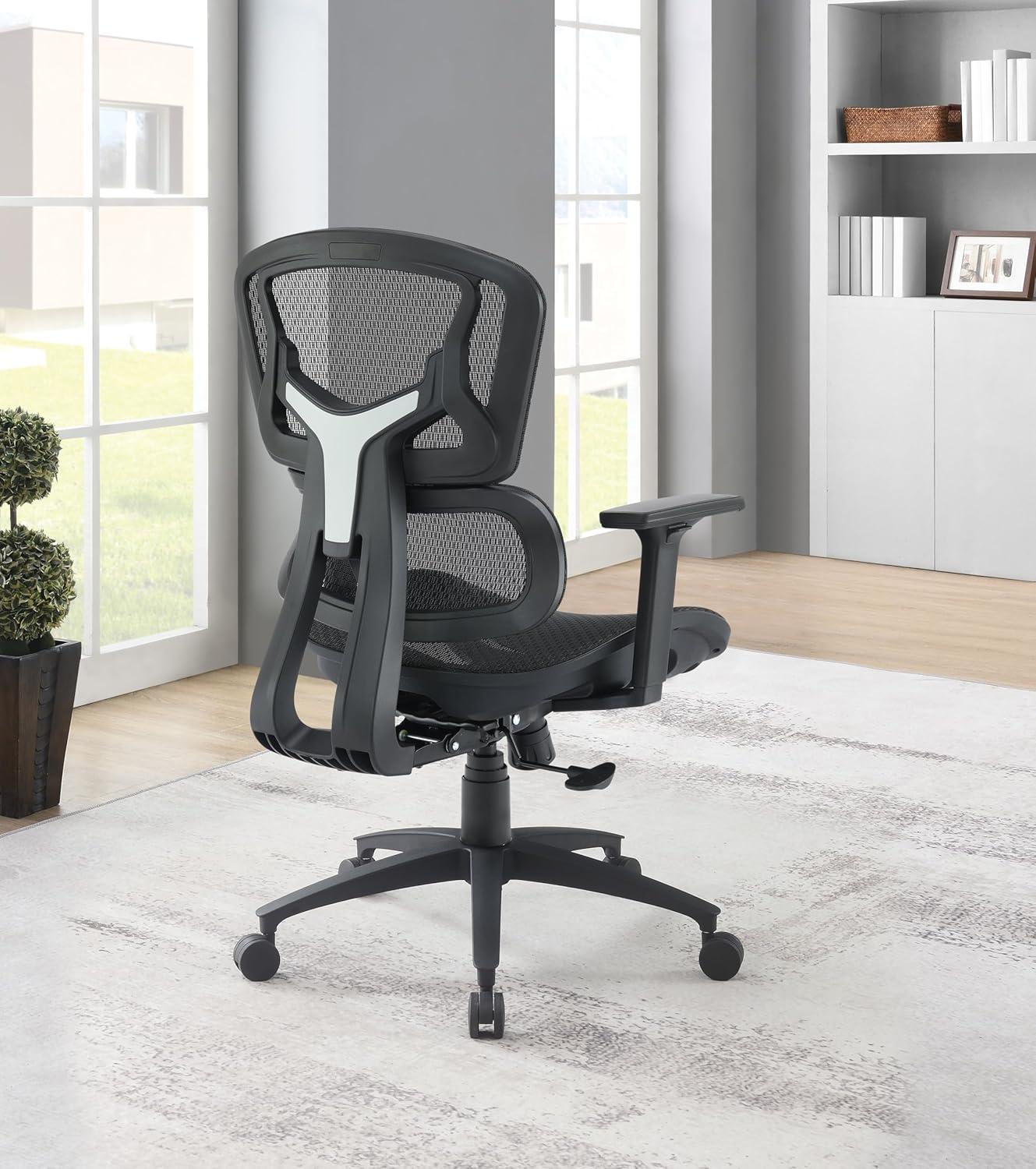 Black Mesh Back and Black Fabric Seat with Adjustable Arms on Black Nylon Base