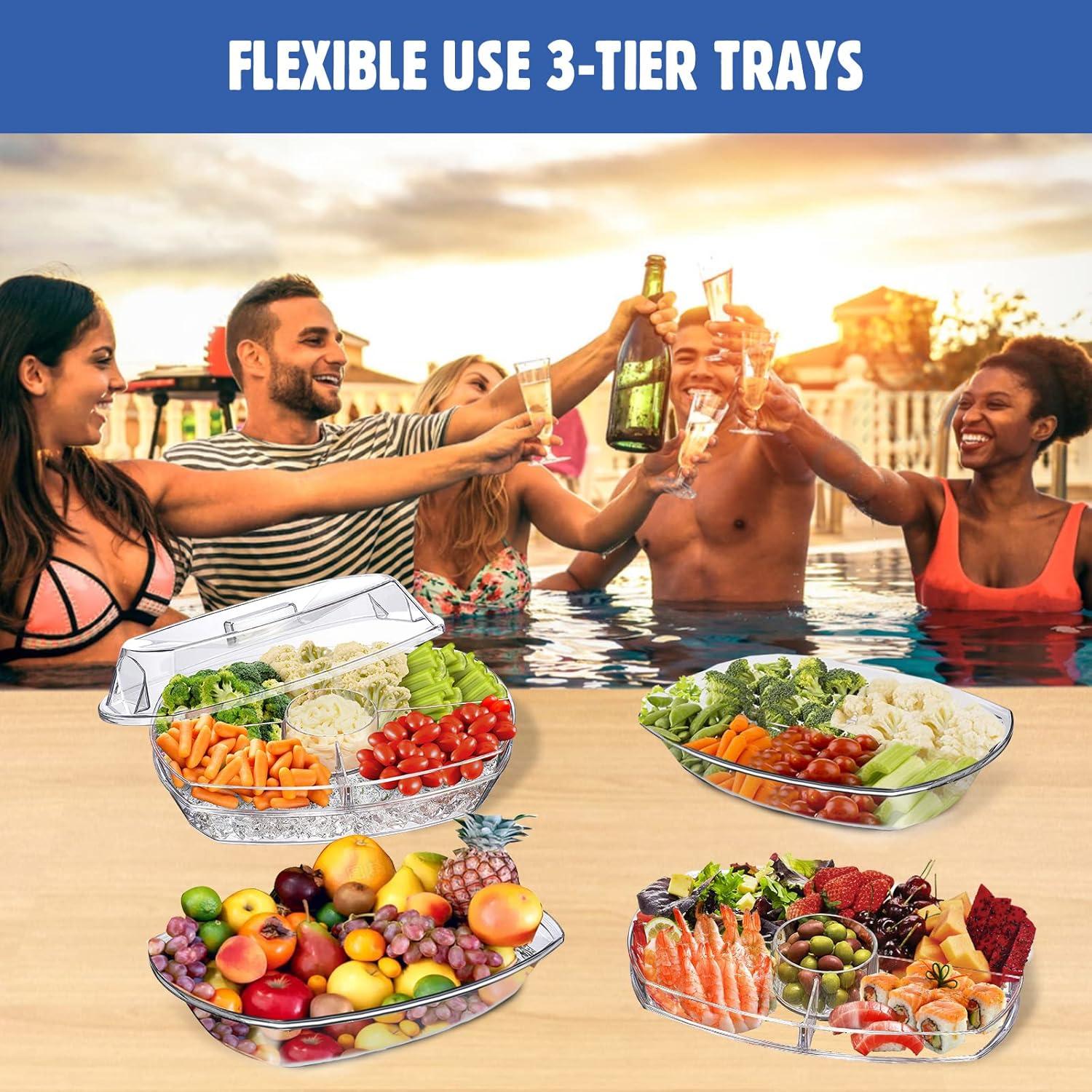 Prep & Savour Chilled Veggie Tray, 15 Inch Clear Party Platter with 4 Compartments