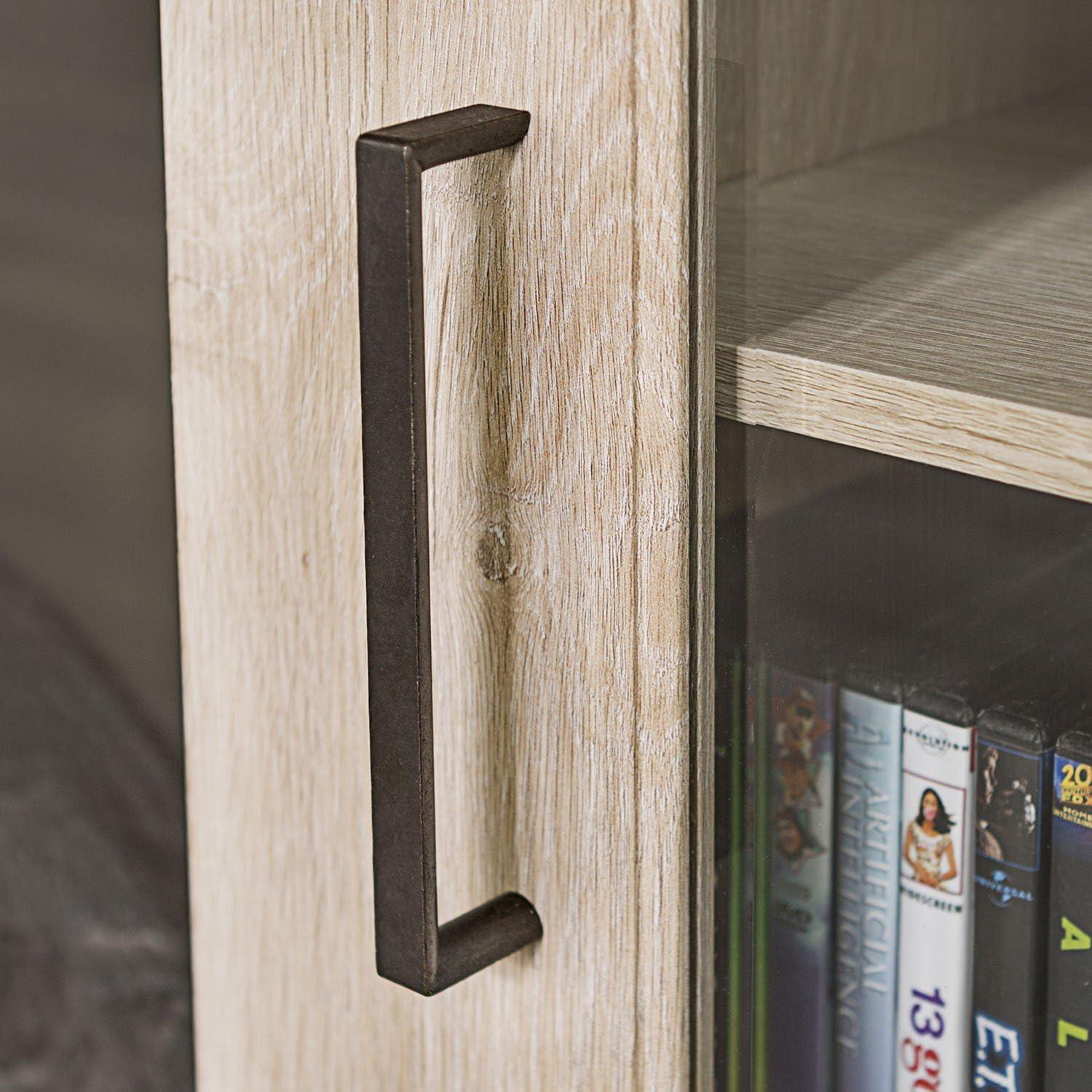 Walker Edison Glenwood Rustic Farmhouse Glass Door Highboy Fireplace TV Stand for TVs up to 65 Inches, 58 Inch, White Oak