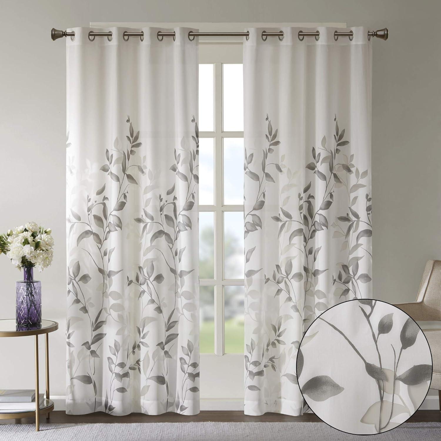 Madison Park Cecily Floral Printed Burnout Sheer Grommet Single Curtain Panel