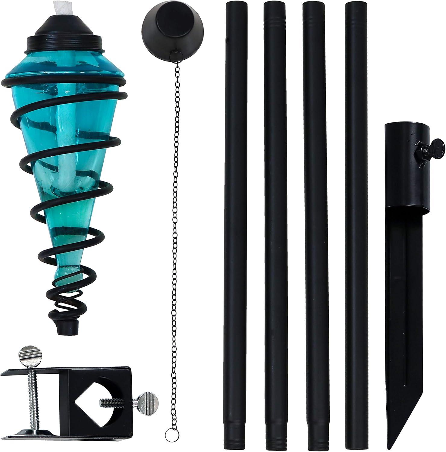 Sunnydaze Outdoor Adjustable Height Glass and Metal Swirl Patio and Lawn Torch Set