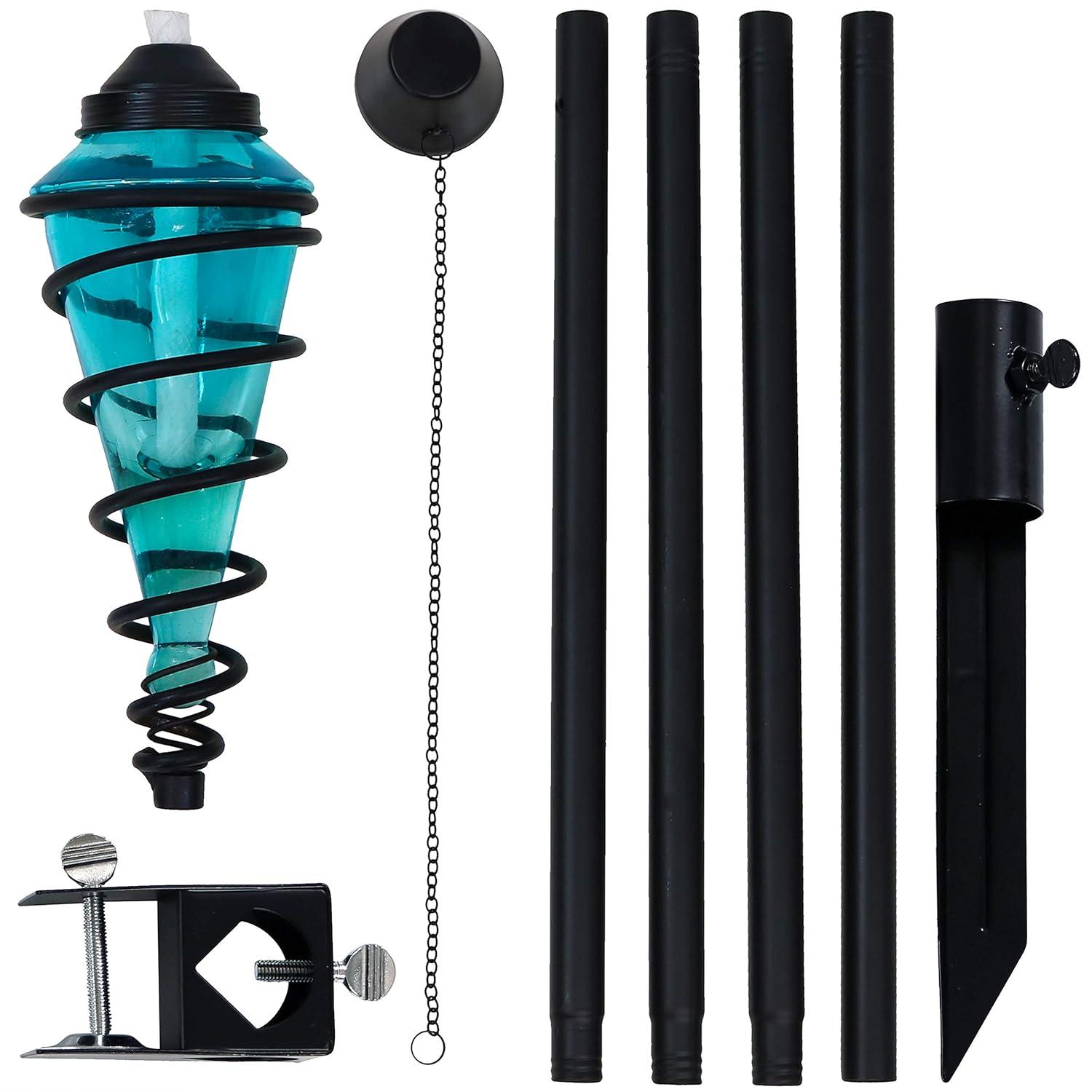 Sunnydaze Outdoor Adjustable Height Glass and Metal Swirl Patio and Lawn Torch Set - Red - 2pk