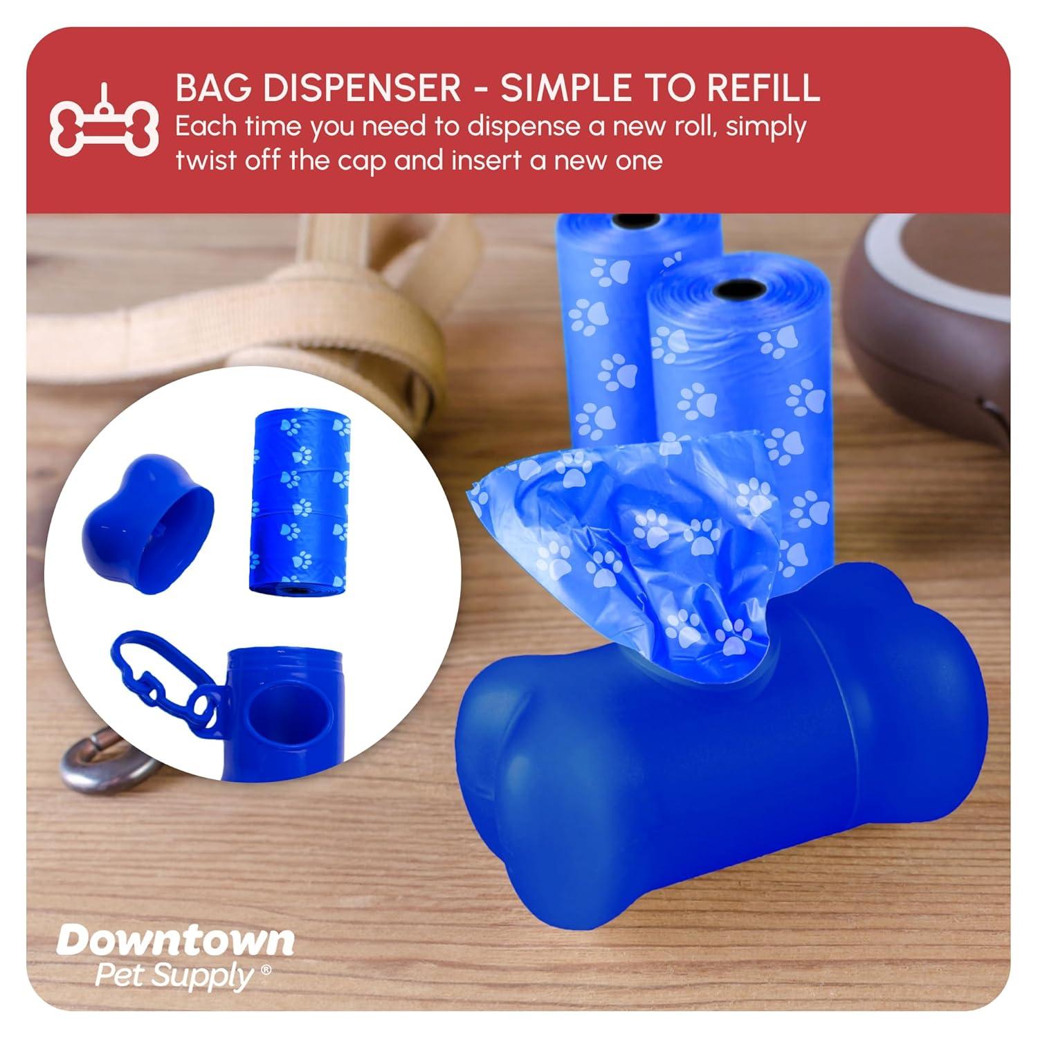 Downtown Pet Supply Poop Bags for Dogs with Dispenser, 220 Count - Leak-Proof Dog Waste Bags and Bone-Shaped Dog Poop Bags Holder for Leash - Rainbow with Paw Prints, 12.5" x 8.5"