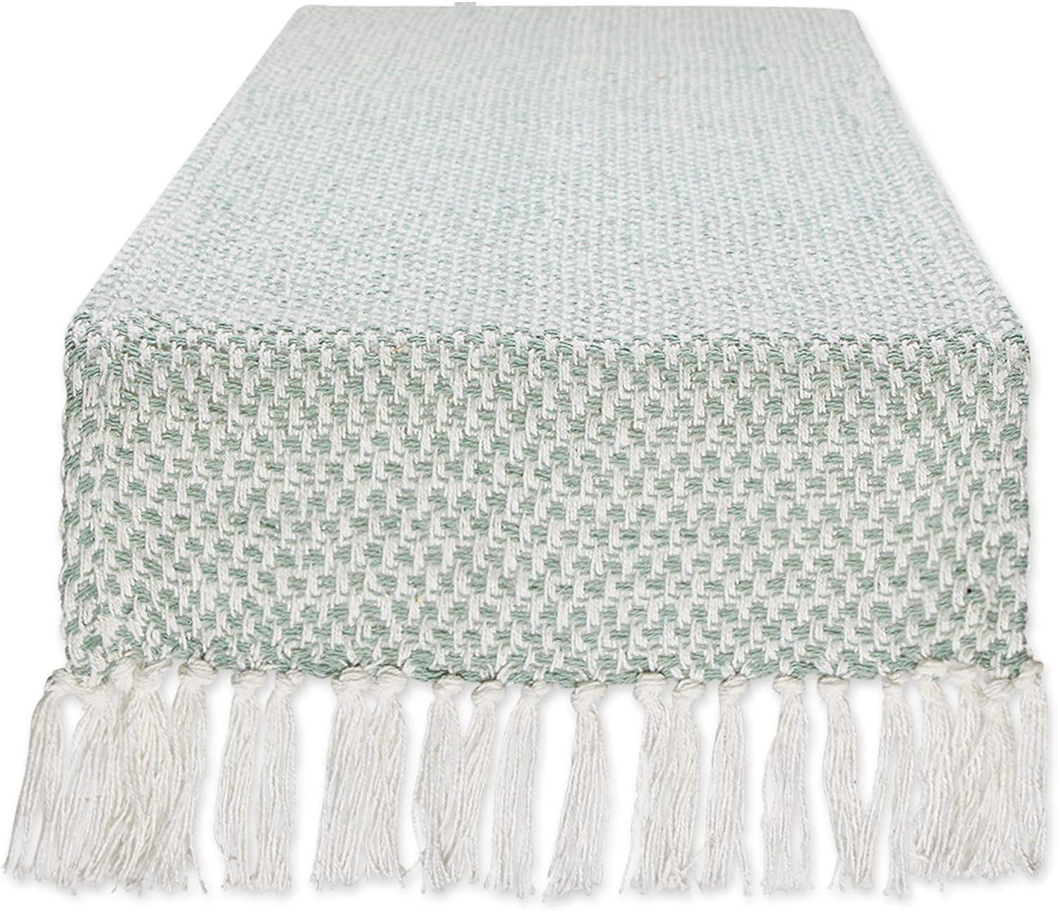 Jadeite Woven Cotton Knit Table Runner with Fringe, 15x72