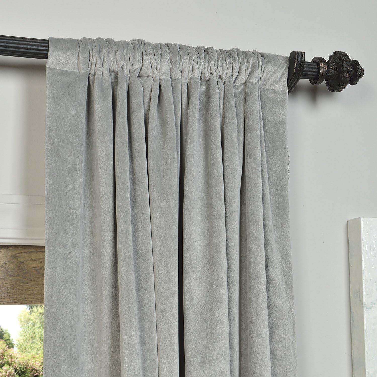 Half Price Drapes Signature Silver Grey Velvet Blackout Curtains for Bedrooms(1 Panel), 50WX 96L