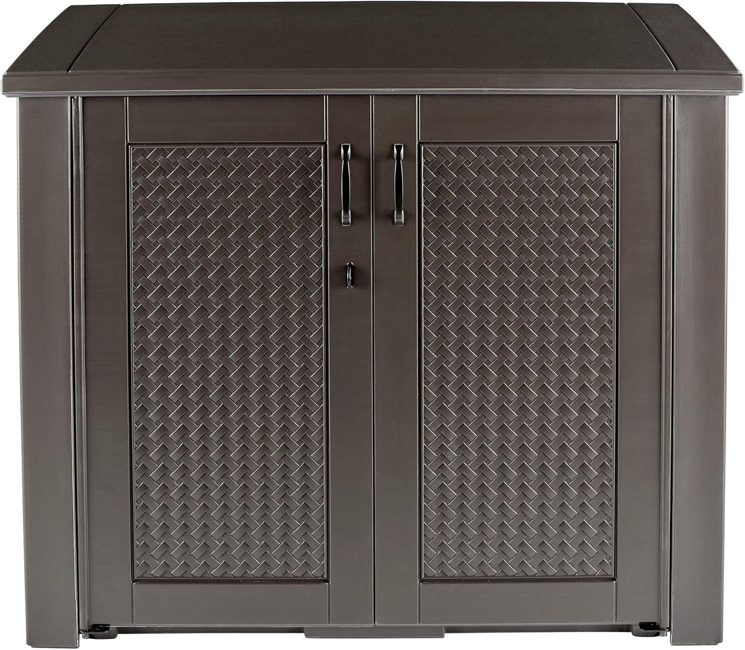 Rubbermaid Patio Chic Outdoor Resin Storage Cabinet, 123 Gallons, Dark Teak