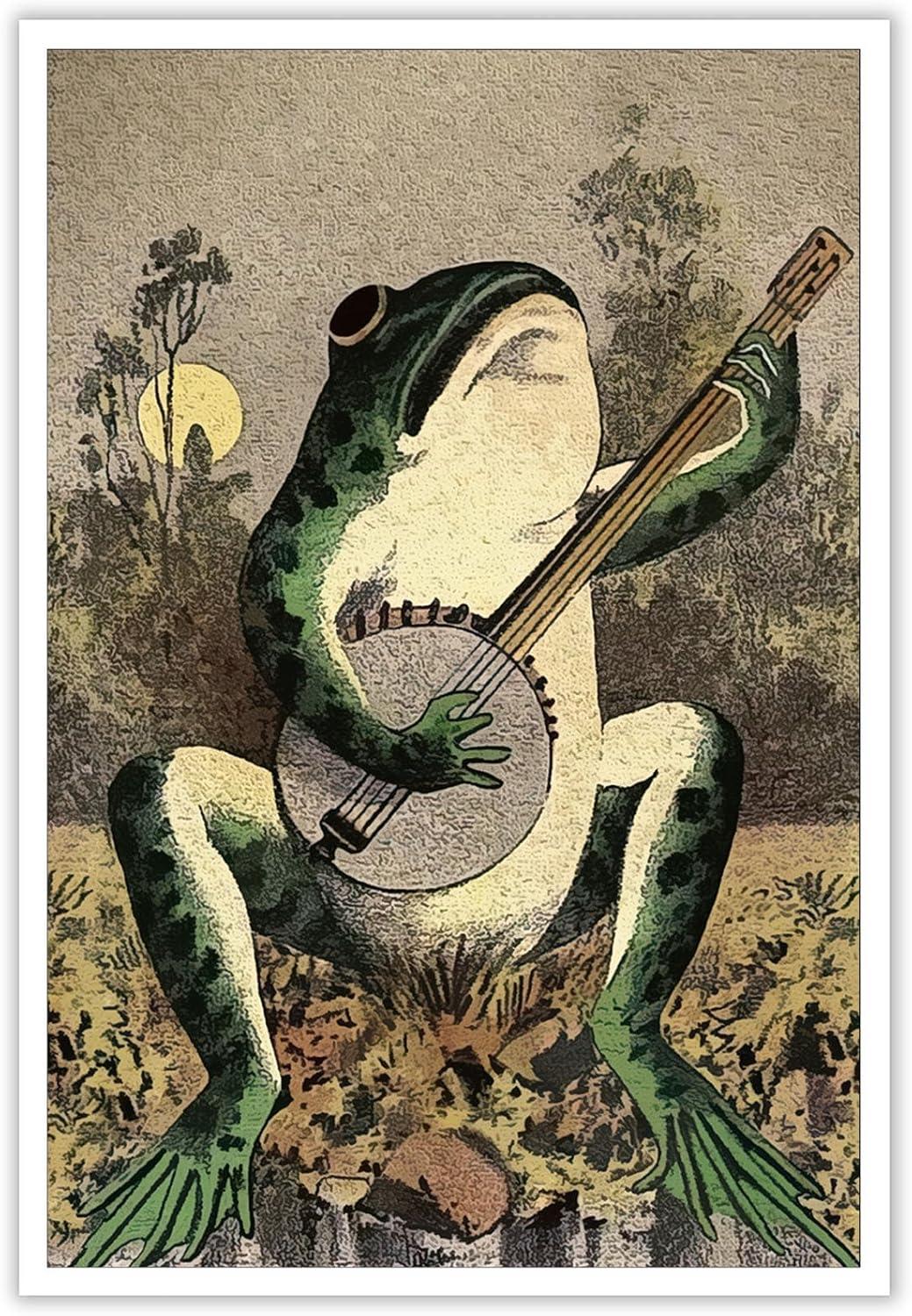 JEUXUS Vintage Banjo Frog Art Poster Canvas Painting Creativity Poster and Print Wall Art Picture for Living Room Home Decoration