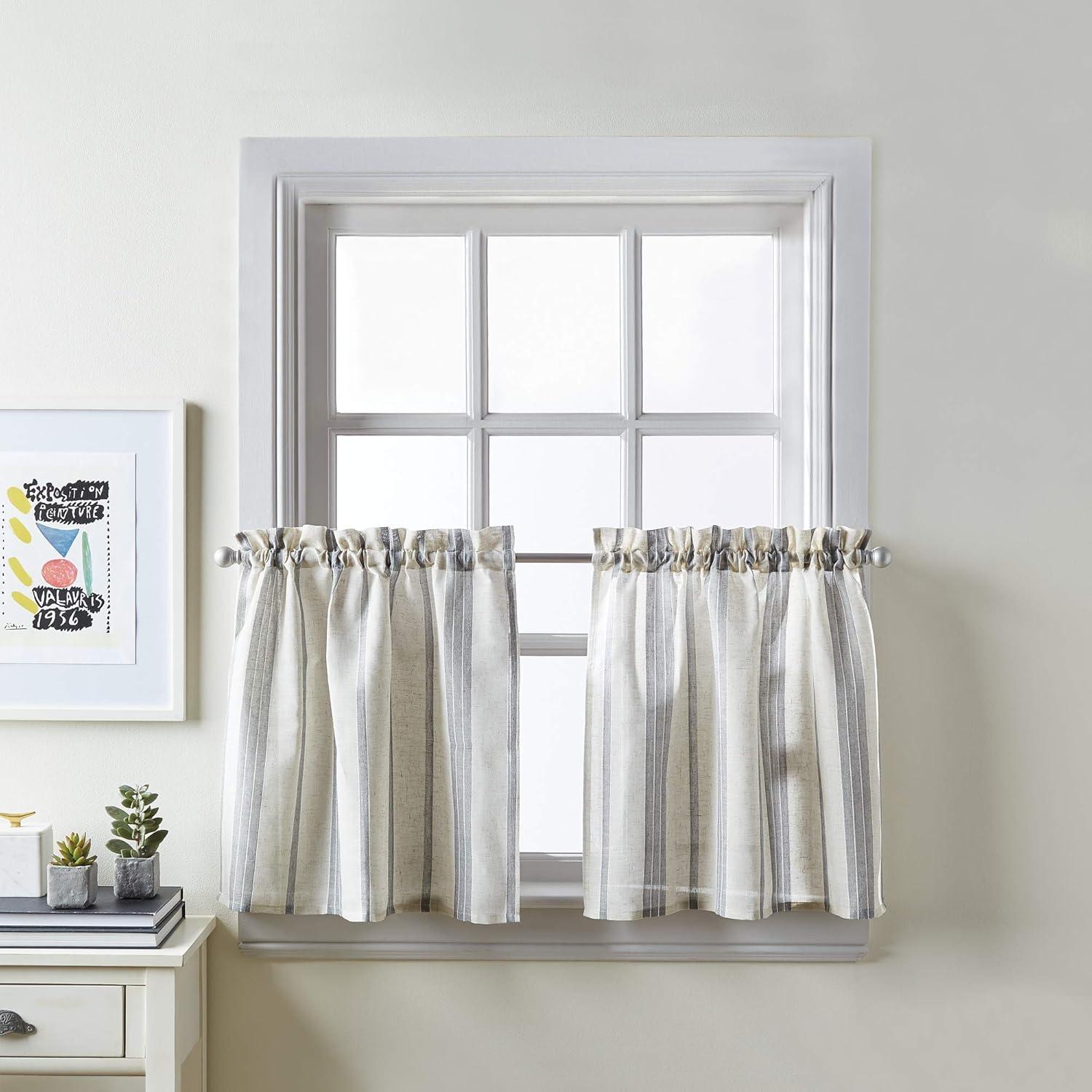 Gray Linen and Polyester Light-Filtering Tier Curtains