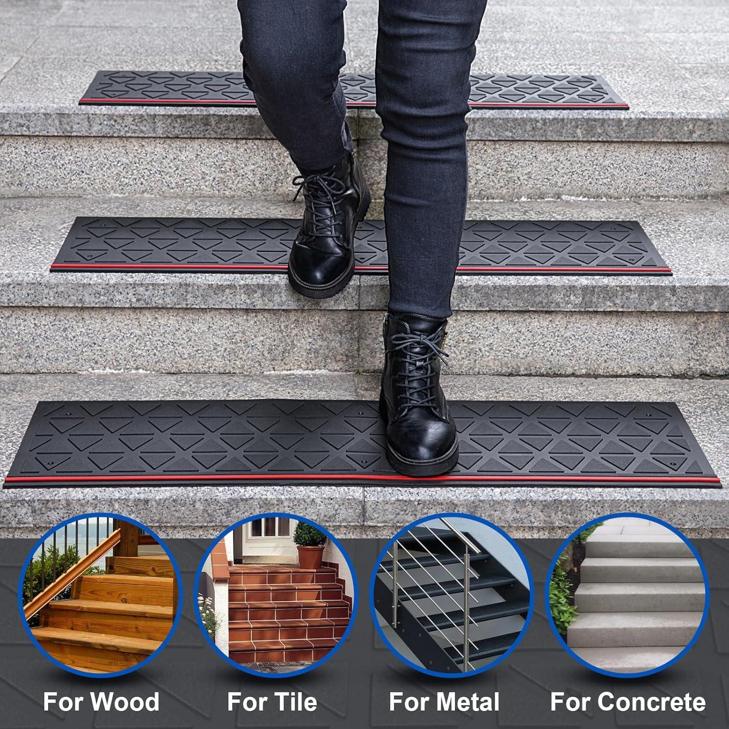 George Oliver 5 Pieces Outdoor Stair Treads Non-Slip, Heavy Duty Step Mats