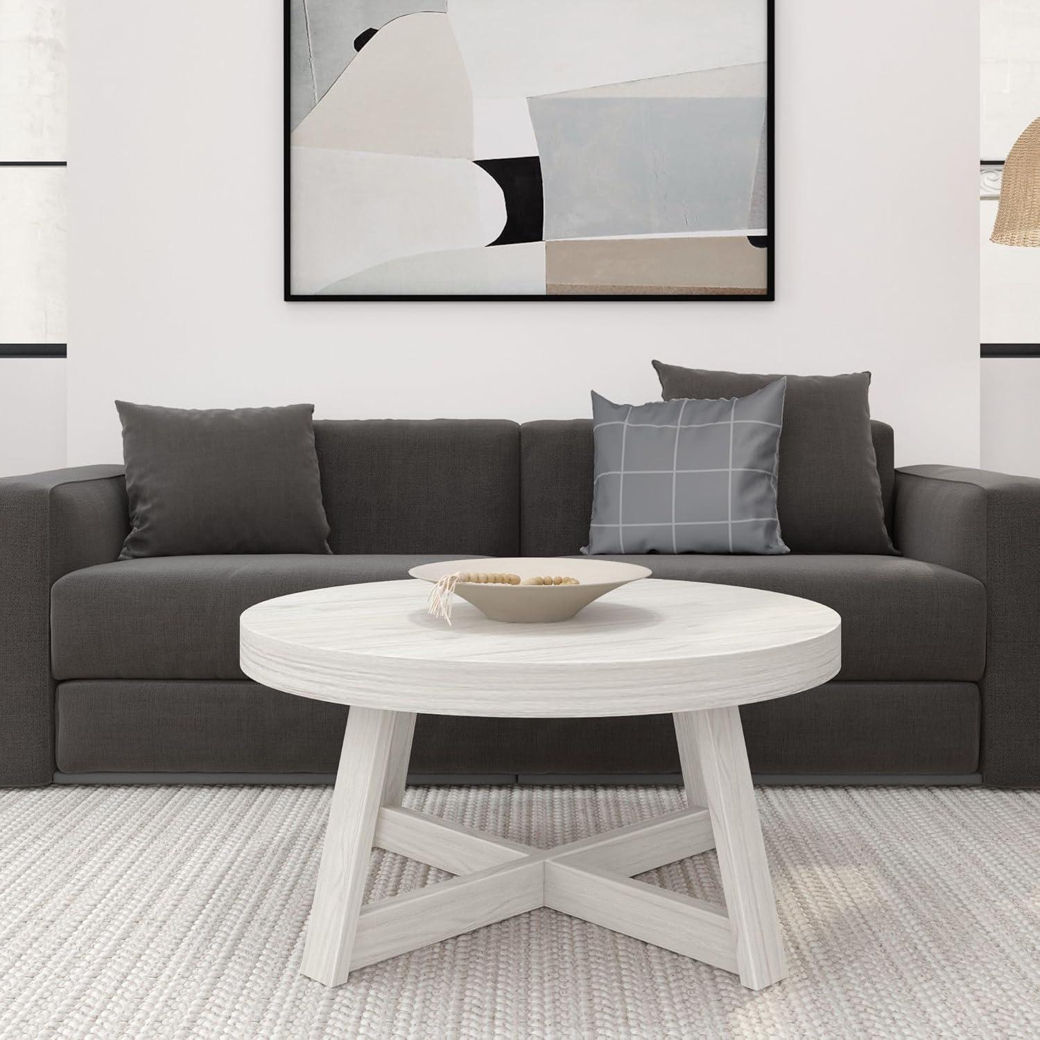 Plank+Beam Classic Solid Wood Round Coffee Table, 36" Farmhouse Table for Living Room