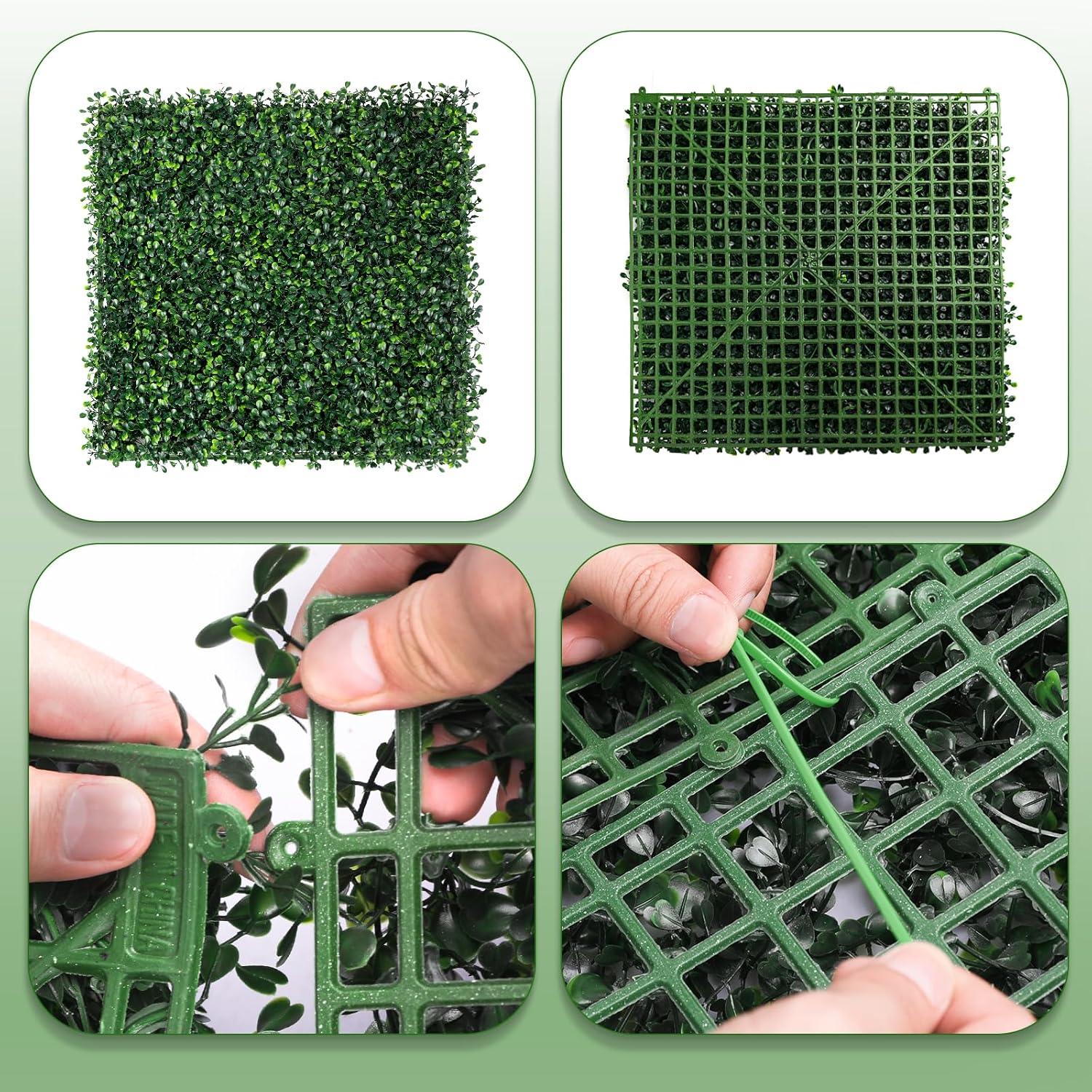 Tianqi Artificial Boxwood Plant Hedge, Green Grass Backdrop, Indoor and Outdoor Use (Set of 12)