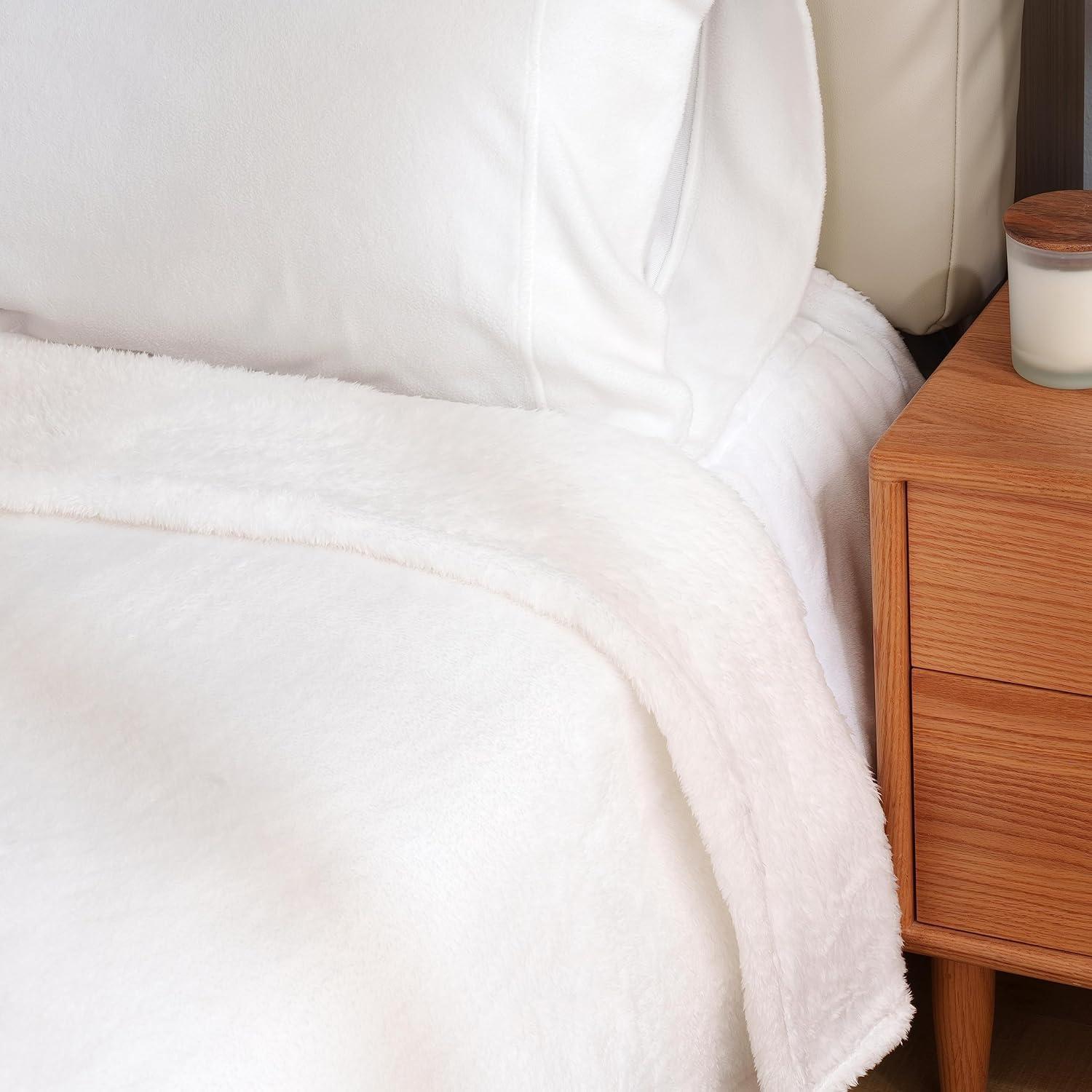 King Size True White Extra-Fluffy Plush Blanket