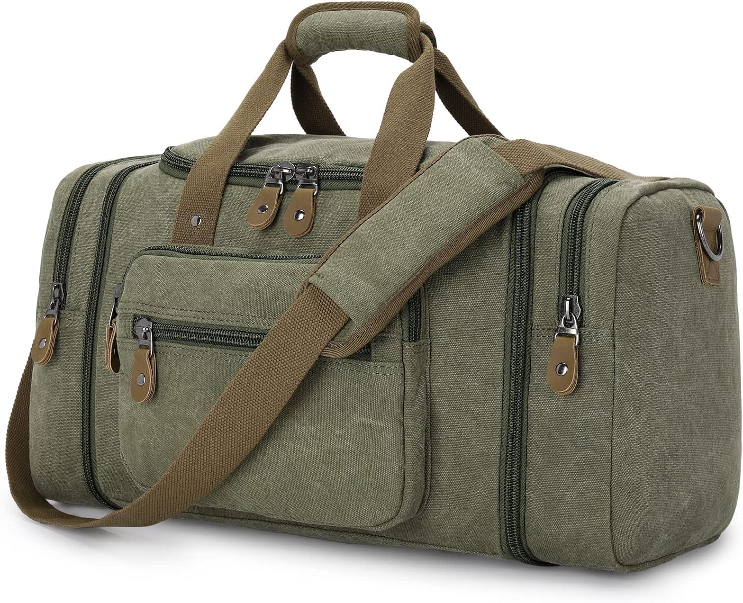 Large Army Green Canvas Weekender Duffle Bag