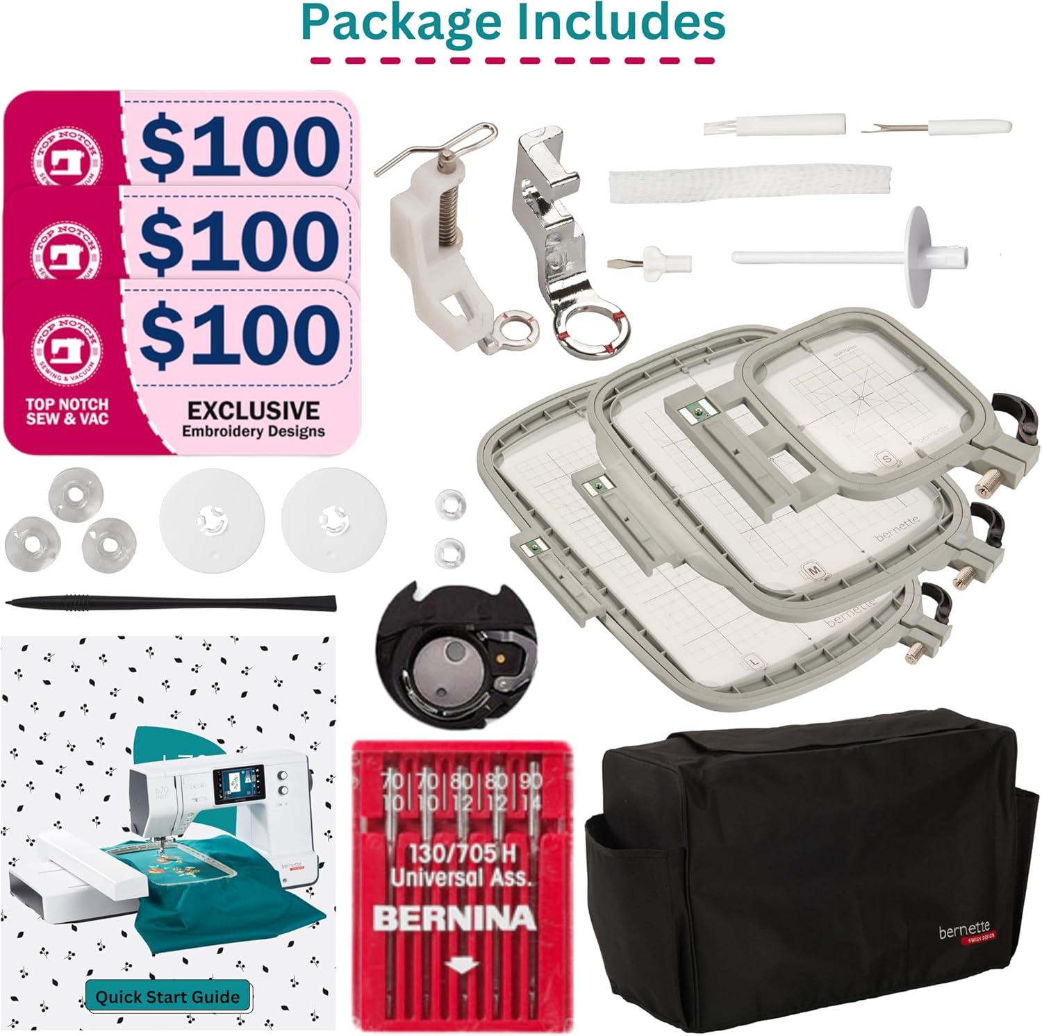 Bernette B70 10" x 6" Embroidery Machine Bundle with 3 Embroidery Hoops