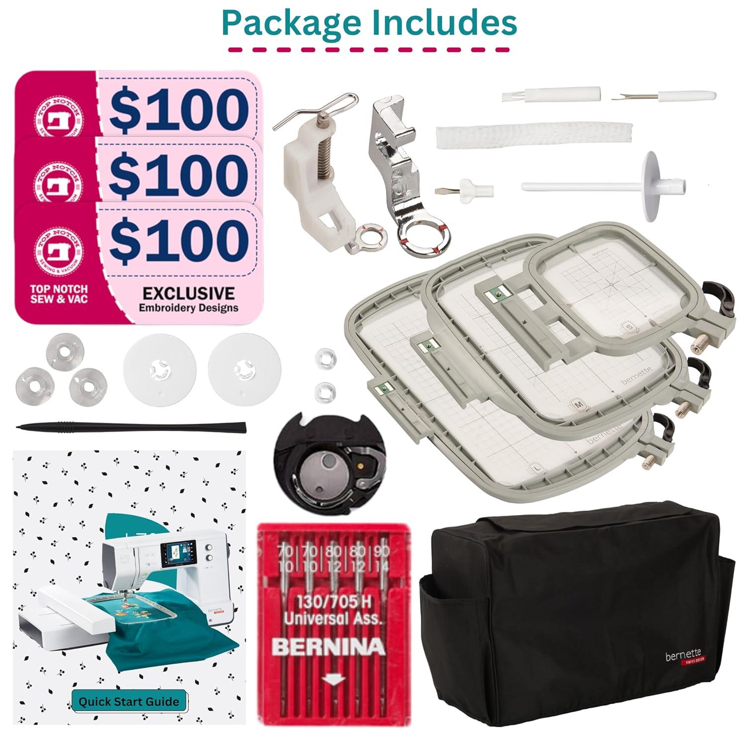 Bernette B70 10" x 6" Embroidery Machine Bundle with 3 Embroidery Hoops