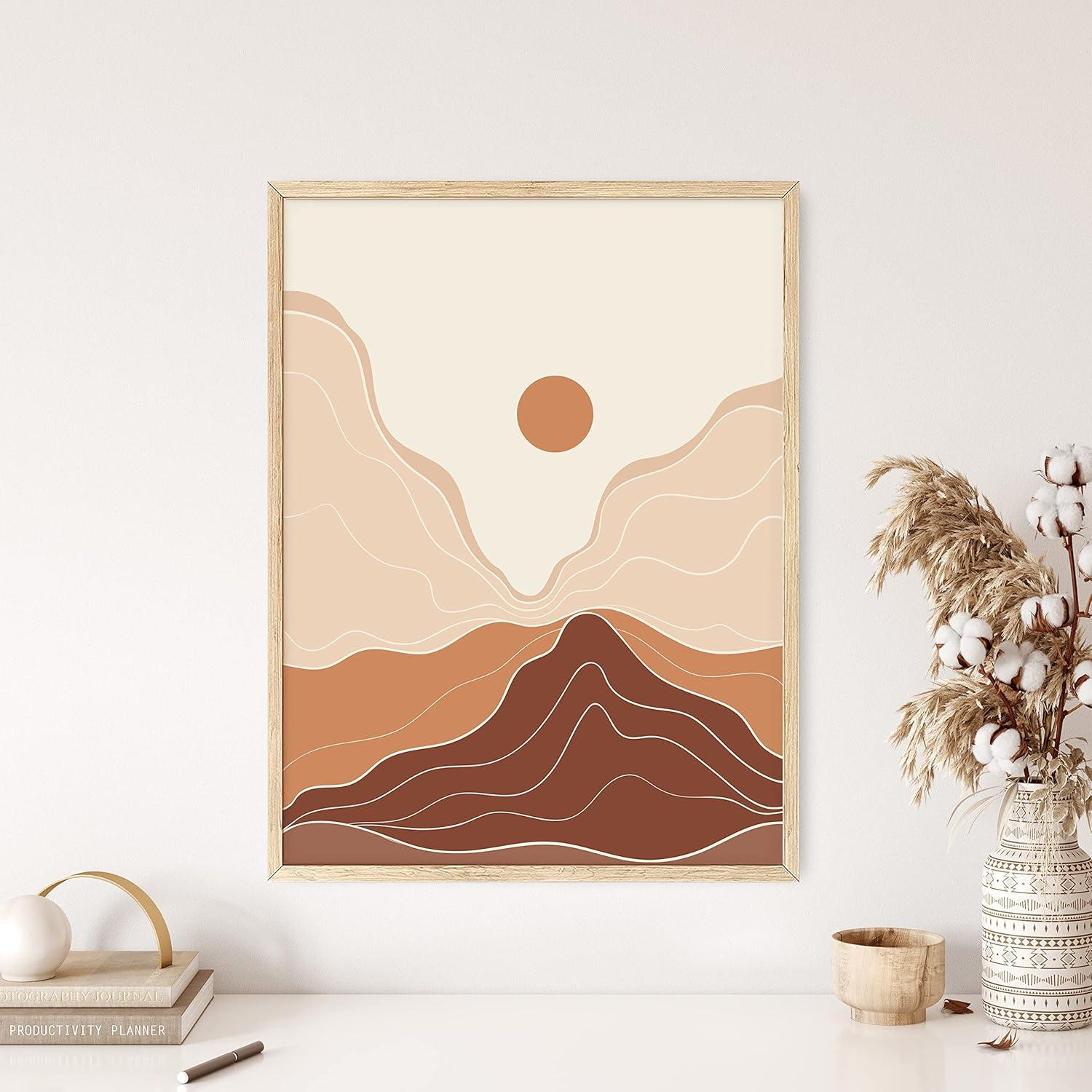 Asdg12s Mountain Wall Art Terracotta Decor - Mid Century Modern Wall Decor Boho | Mountain Art Boho Art Wall Decor Modern Art Wall Decor Mountain Wall Decor | 12" x 16" UN