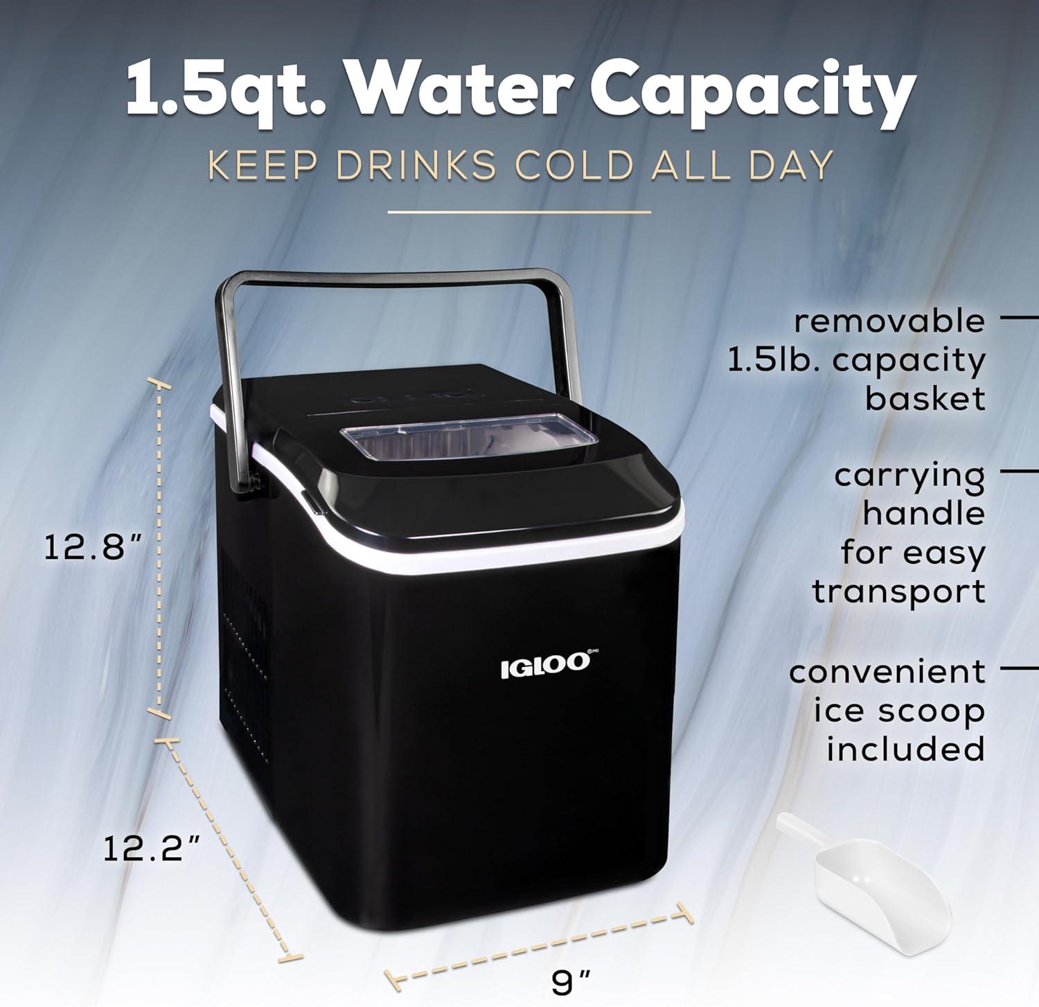 Igloo Handled Automatic Ice Machine Self Cleaning Countertop Ice Maker with Scoop, Black