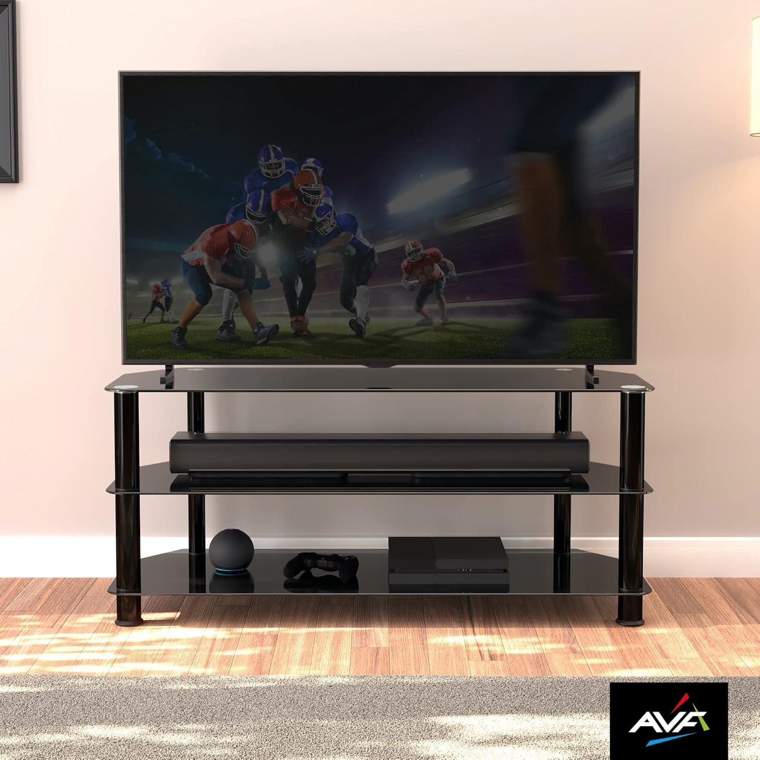 Modern Black Aluminum Corner TV Stand with Glass Shelves