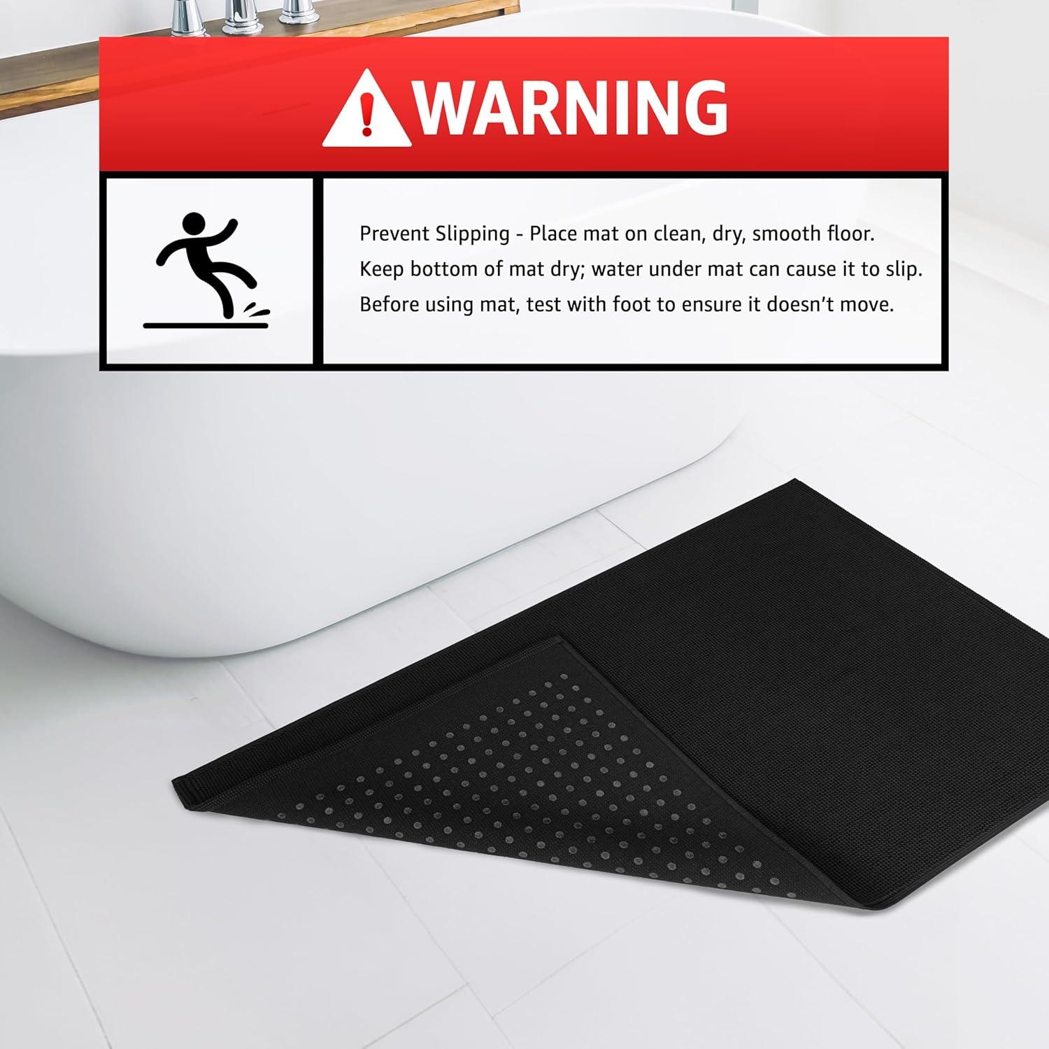 American Soft Linen 100% Cotton Bath Mat Rugs, 20x34 inches Slip Resistant Bottom Base Bath Mats for Bathroom, Black