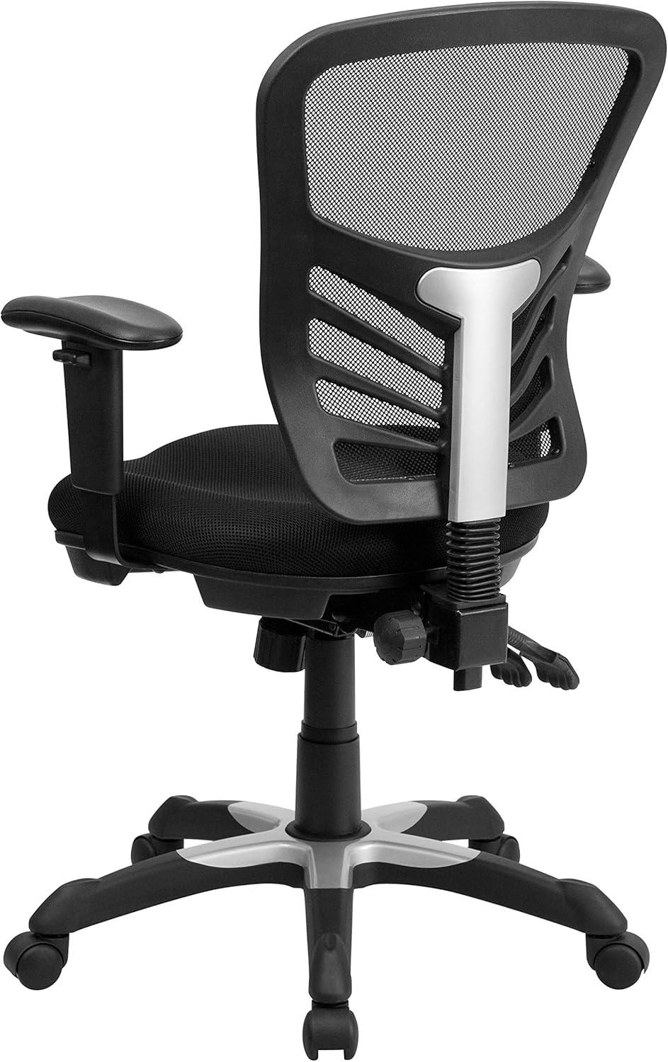 BizChair Mid-Back Black Mesh Multifunction Executive Swivel Ergonomic Office Chair with Adjustable Arms