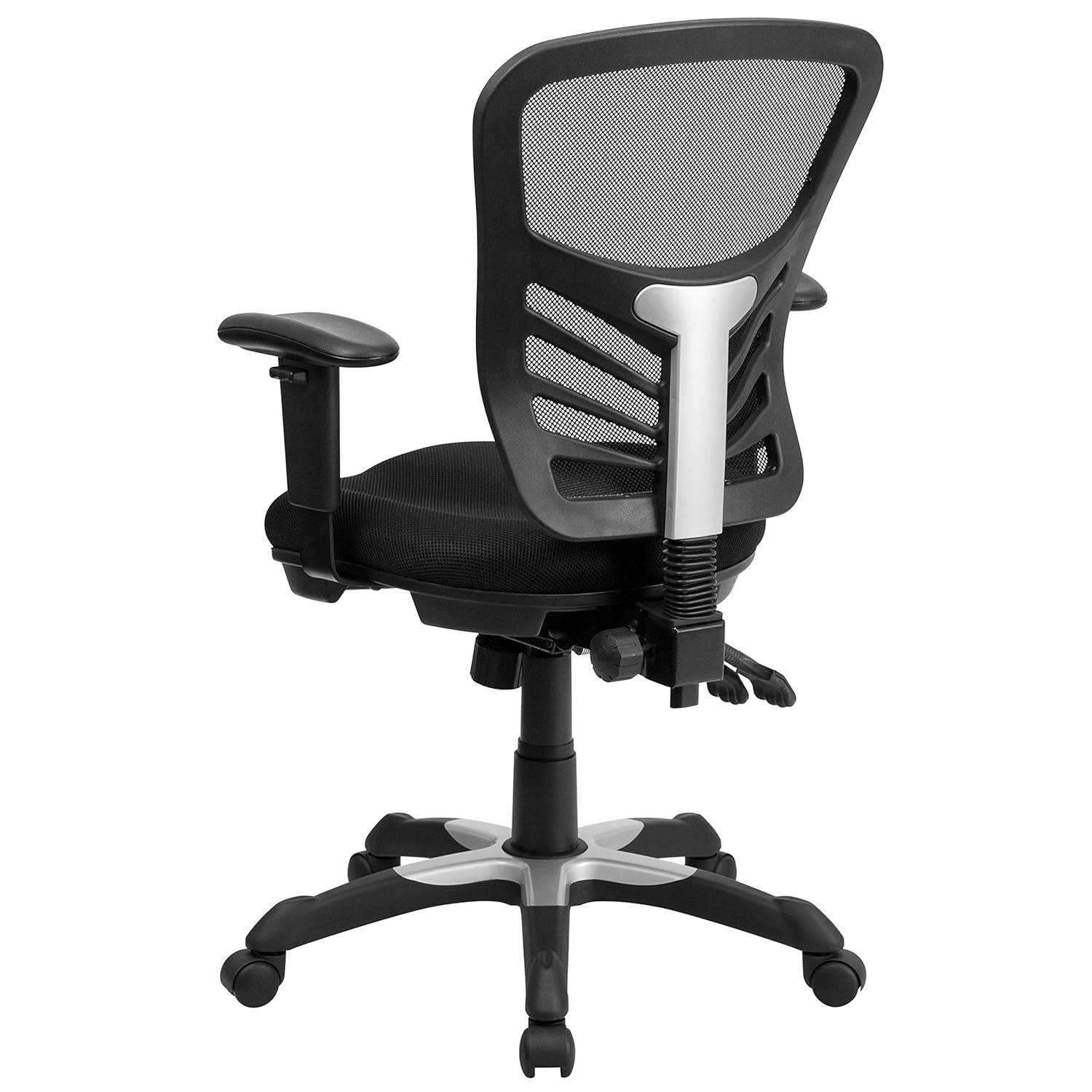 BizChair Mid-Back Black Mesh Multifunction Executive Swivel Ergonomic Office Chair with Adjustable Arms