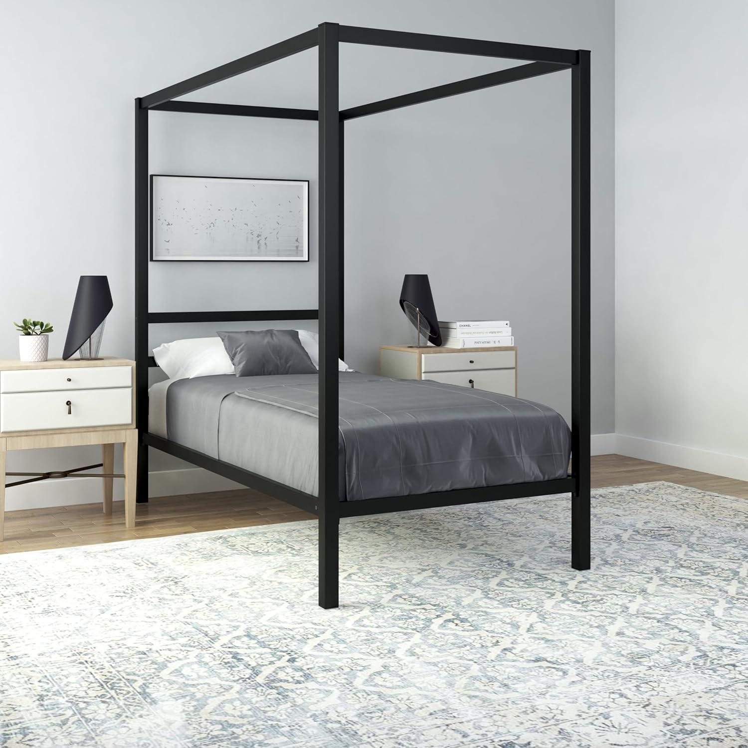 DHP Modern Metal Canopy Bed, Twin, Black