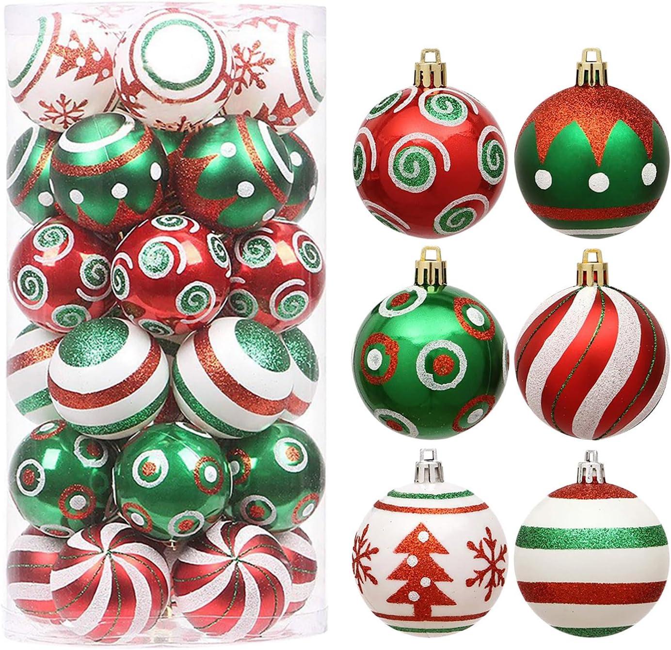 30 Pcs 2.36 Inch Christmas Tree Ball Ornaments Set Red Green Glittering Hanging Christmas Ball Ornaments Home Decorations