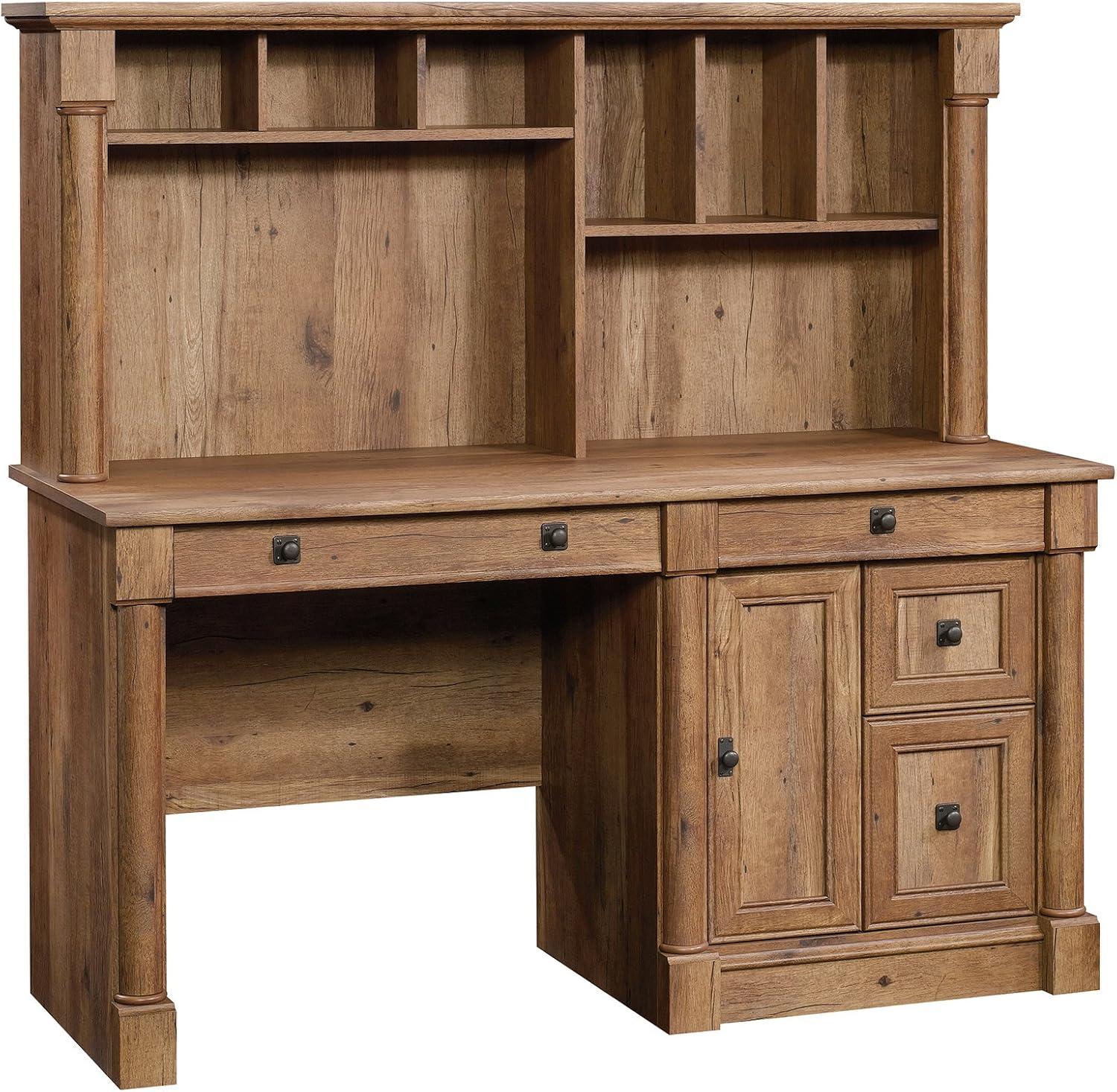 Palladia Computer Desk and Hutch Vintage Oak - Sauder: Home Office Workstation, Easy Glide Drawer