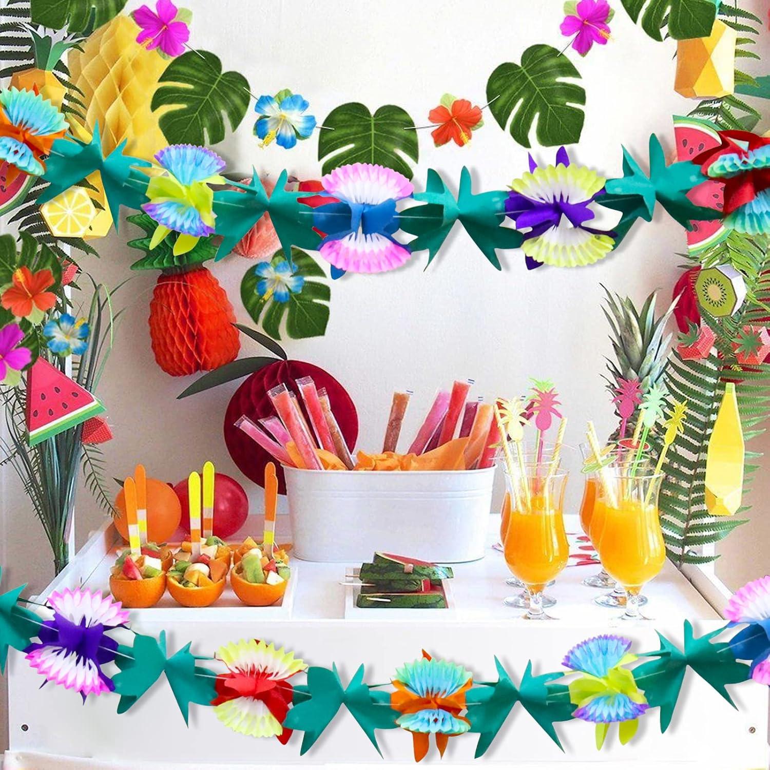 Tropical Multicolored Paper Flower Garland Banner, 12 Feet