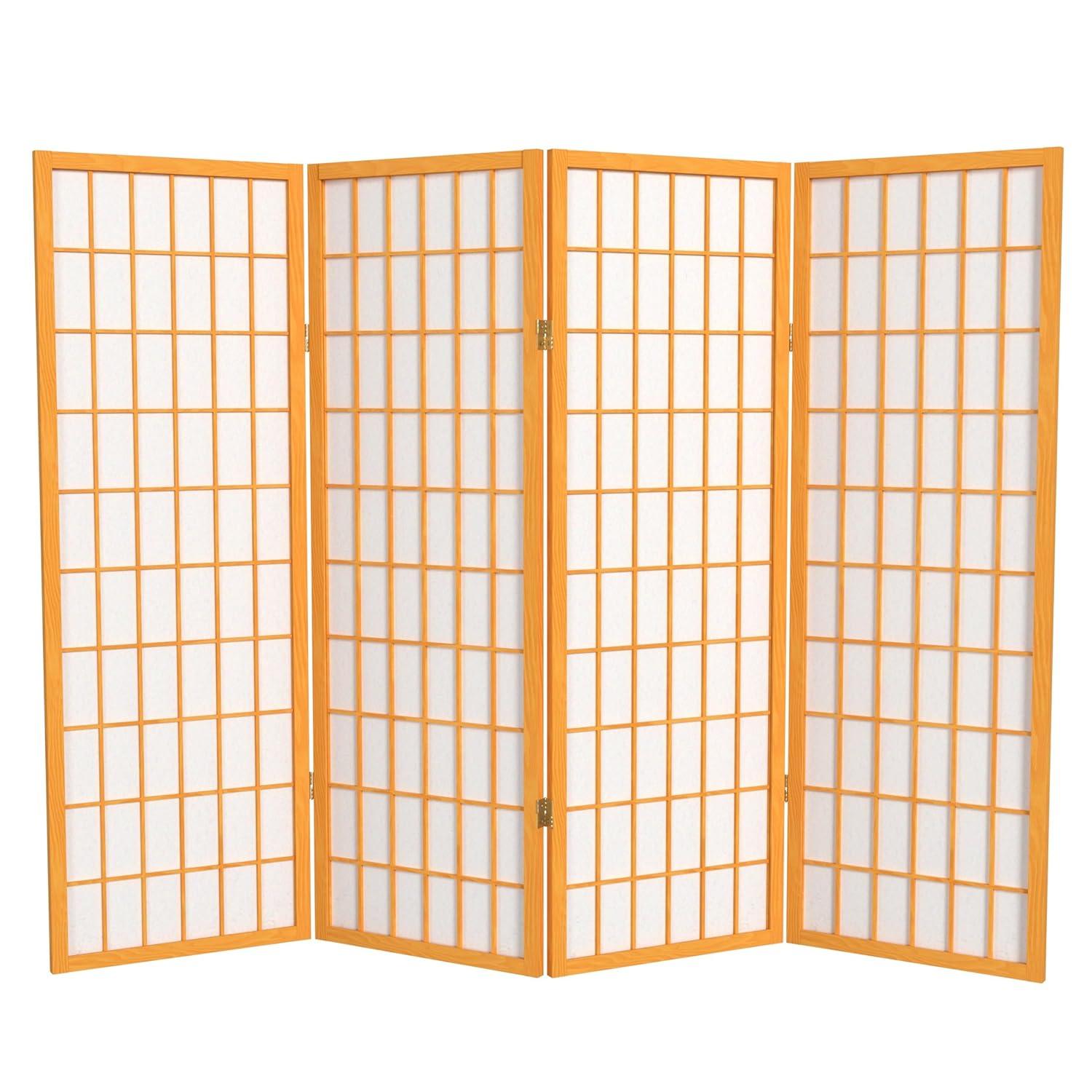 Red Lantern 4 ft. Short Window Pane Shoji Screen - Honey - 4 Panels