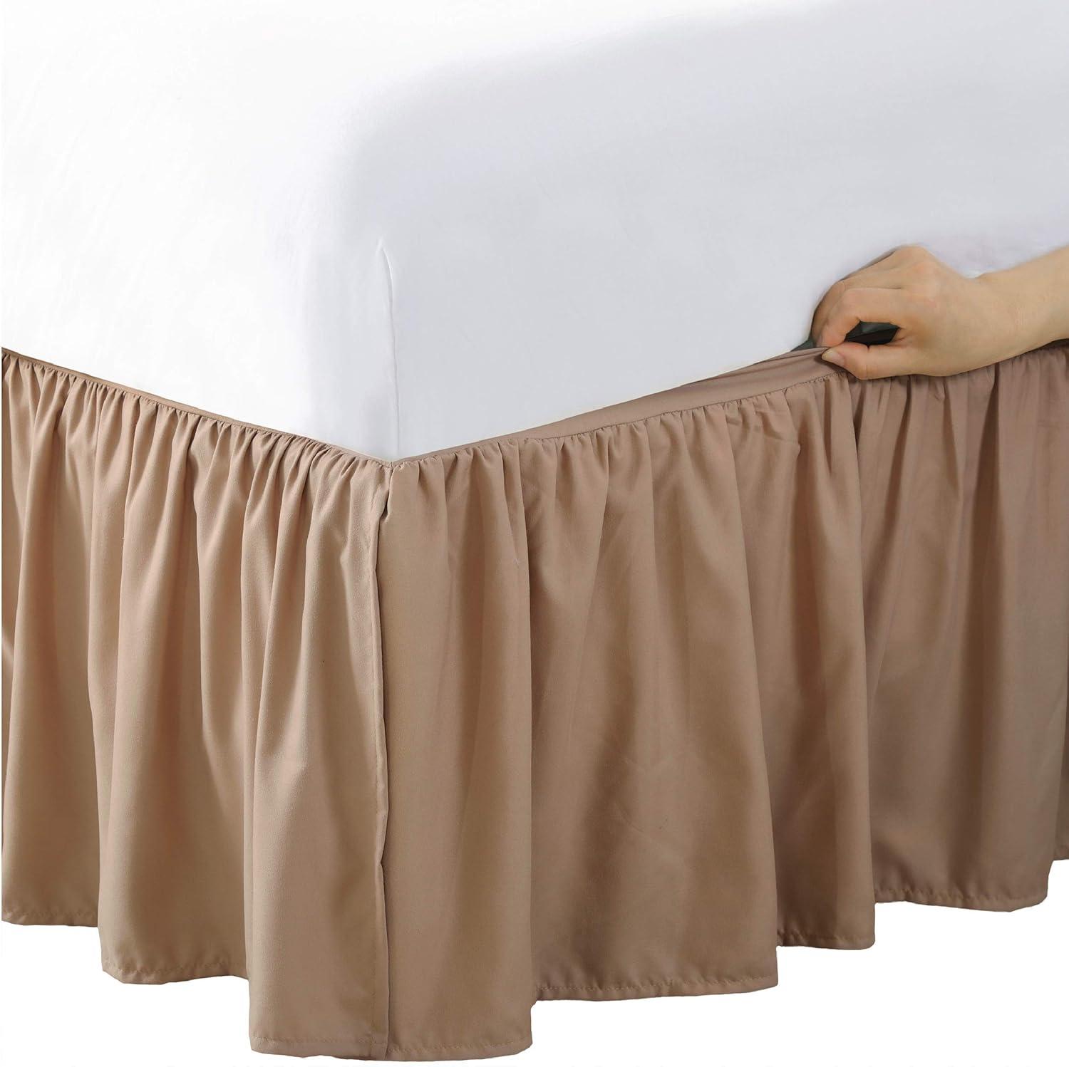 Bed Maker's Wrap-Around, Never Lift Your Mattress Ruffled Bed Skirt, 14" Drop Length, Mocha, King