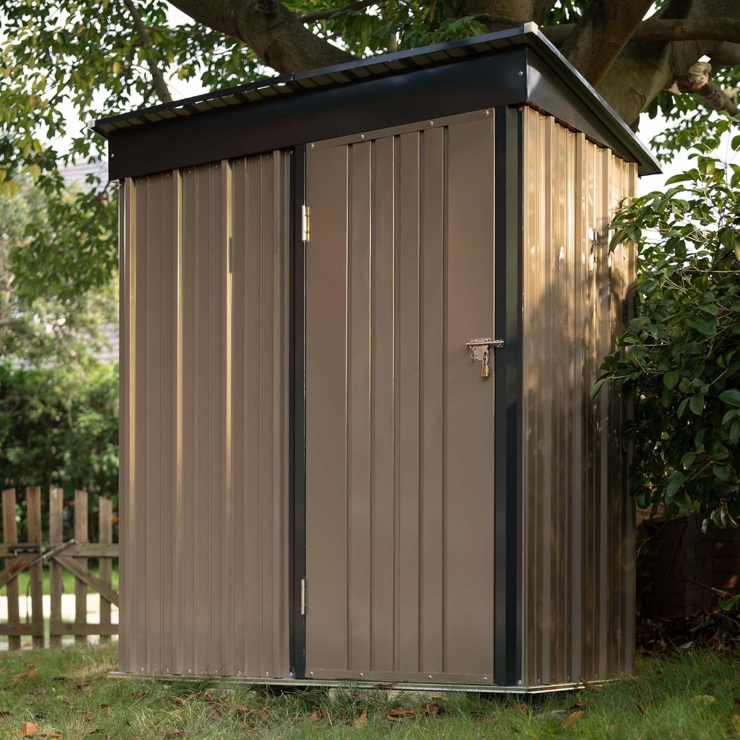 Gray 5 x 3 FT Lockable Metal Garden Storage Shed